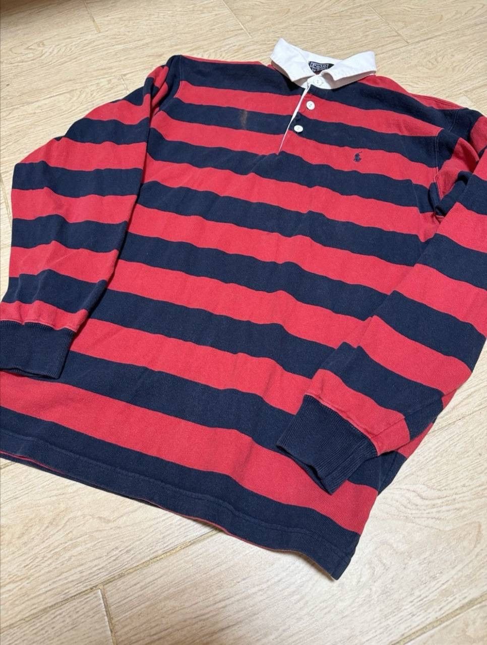 Polo Ralph Lauren × Vintage Vintage Polo Ralph Lauren Distressed Rugby Sweatshirt Size US L / EU 52-54 / 3 - 3 Thumbnail