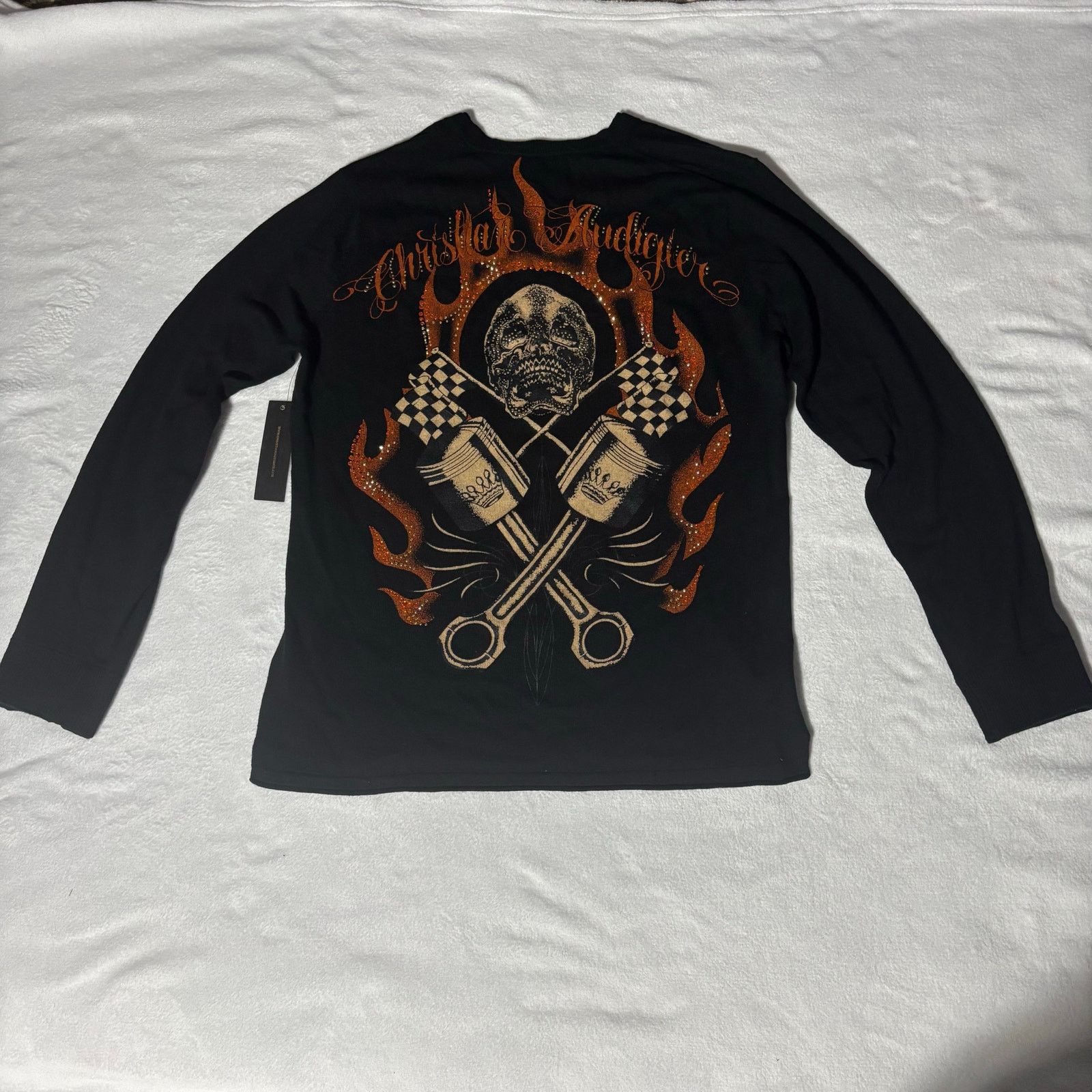 Christian Audigier Christian Audigier Skull Piston V Neck Black Y2K NWT Size US XL / EU 56 / 4 - 2 Thumbnail