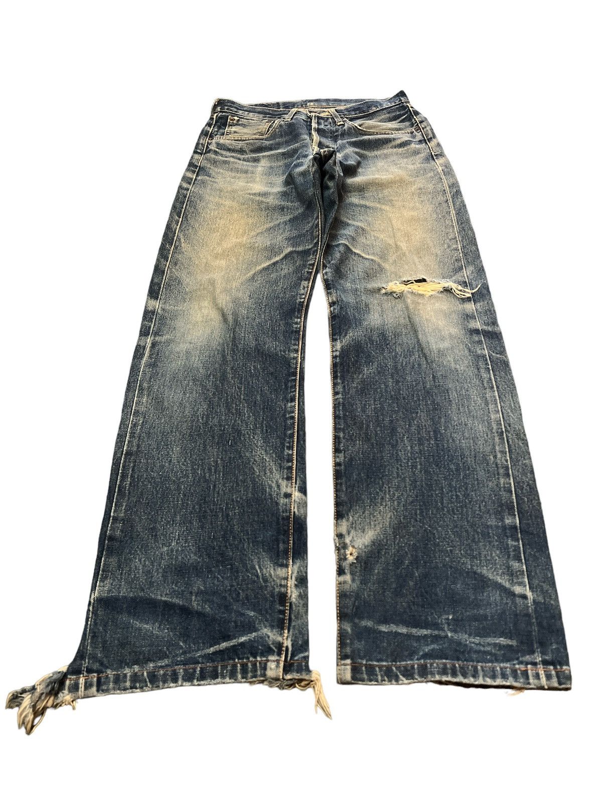 Designer × Japanese Brand × Vintage THRASHED💥EDWIN 505x DISTRESSED DENIM PANT Size US 29 - 4 Thumbnail