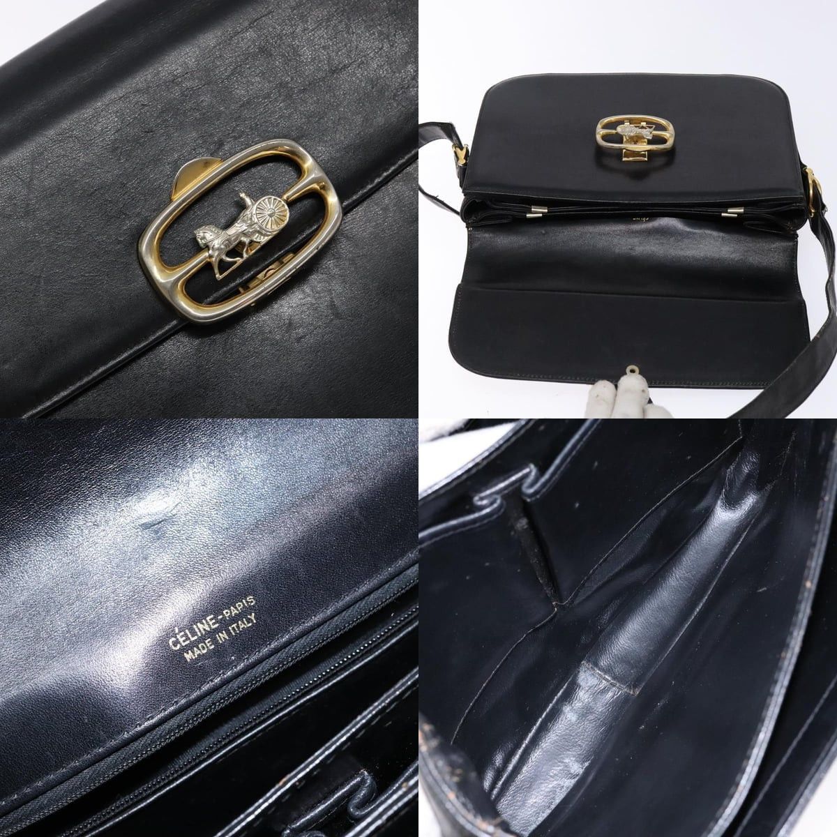 Celine CELINE Shoulder Bag Leather Black Gold Size ONE SIZE - 11 Thumbnail