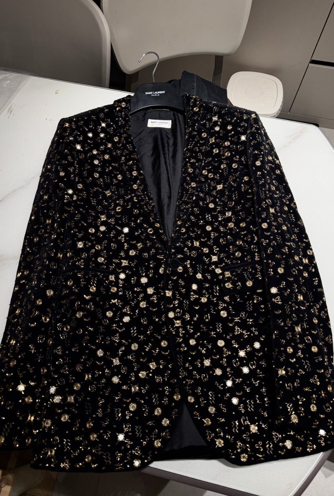 Saint Laurent Paris Saint Laurent 19SS Constellation Black Velvet Beaded Smoking Size 46S - 2 Thumbnail