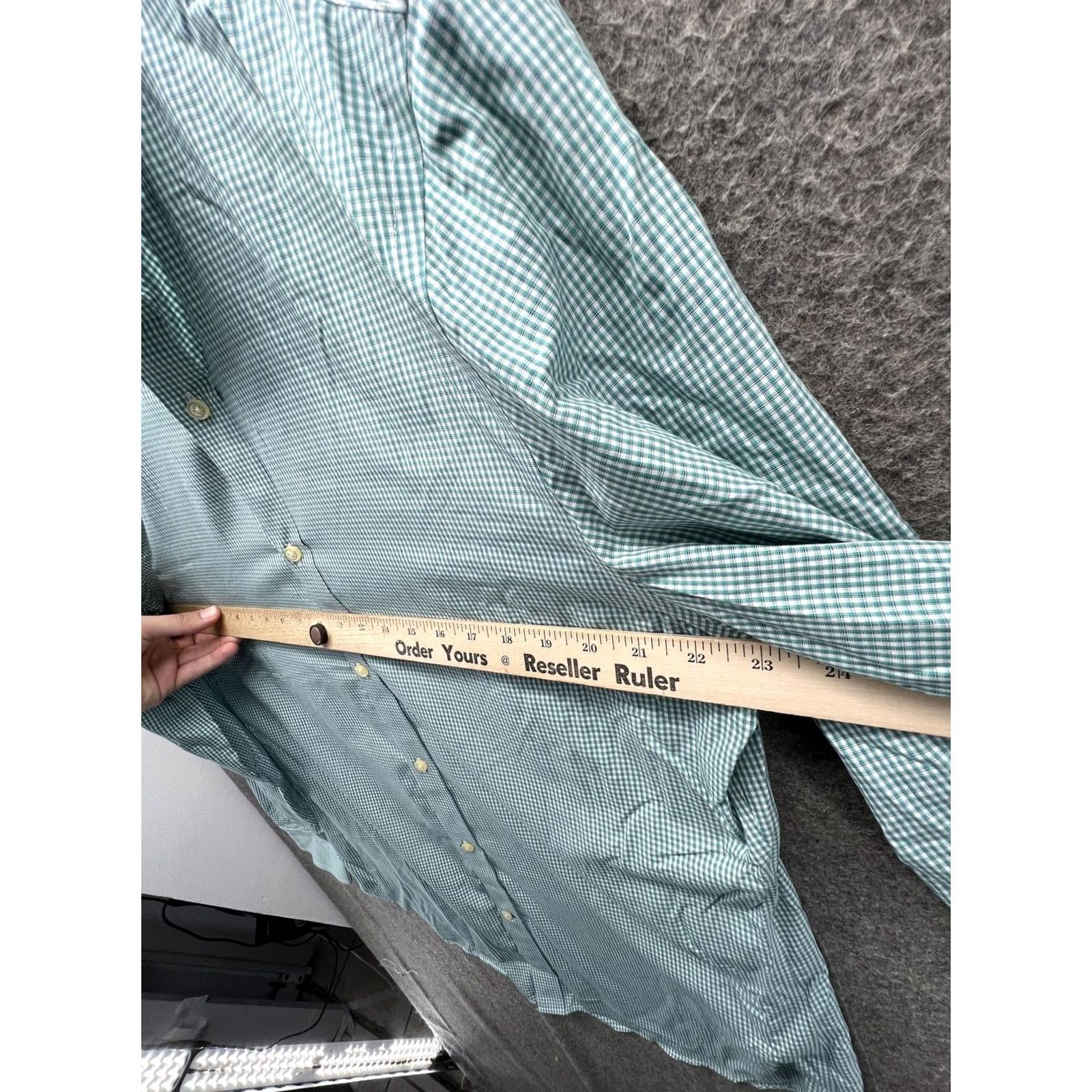 Banana Republic Banana Republic Dress Shirt Mens XL Green Gingham Non Iron Slim Fit Long Sleeve Size 46R - 3 Thumbnail