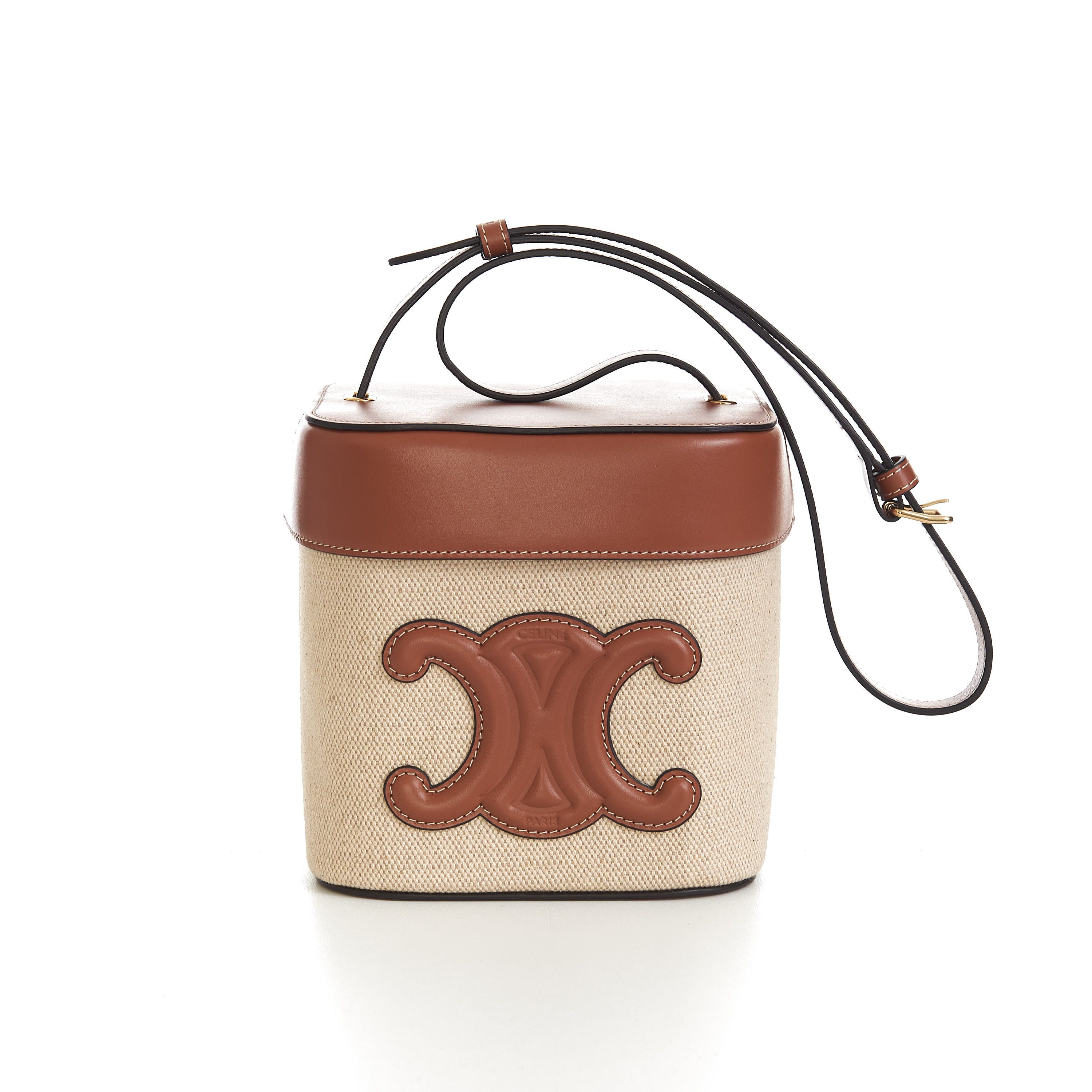 Celine Medium Box Cuir Triomphe In Natural Textile & Tan Calfskin Size ONE SIZE - 9 Thumbnail