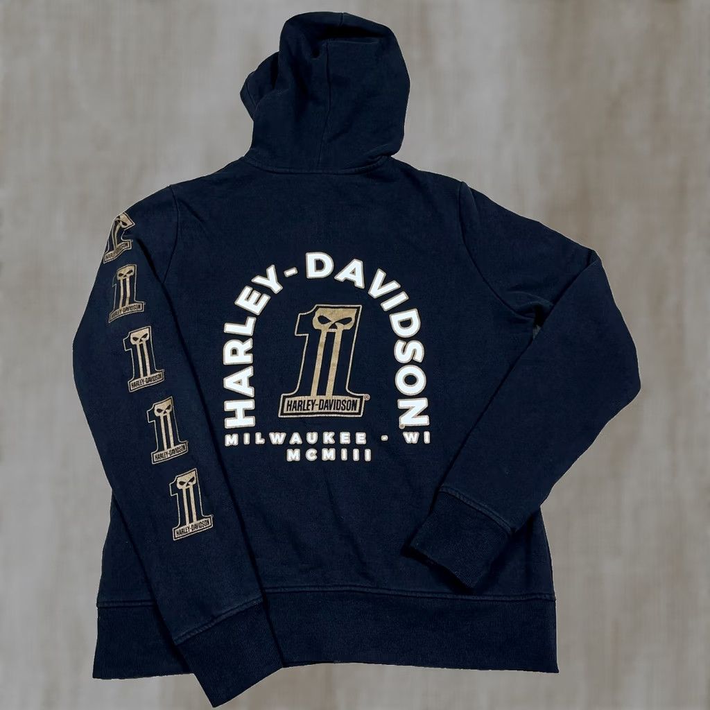 Harley Davidson VINTAGE Harley-Davidson Hoodie Women L Black Full Zip Jacket Skull Race Size L / US 10 / IT 46 - 1 Thumbnail