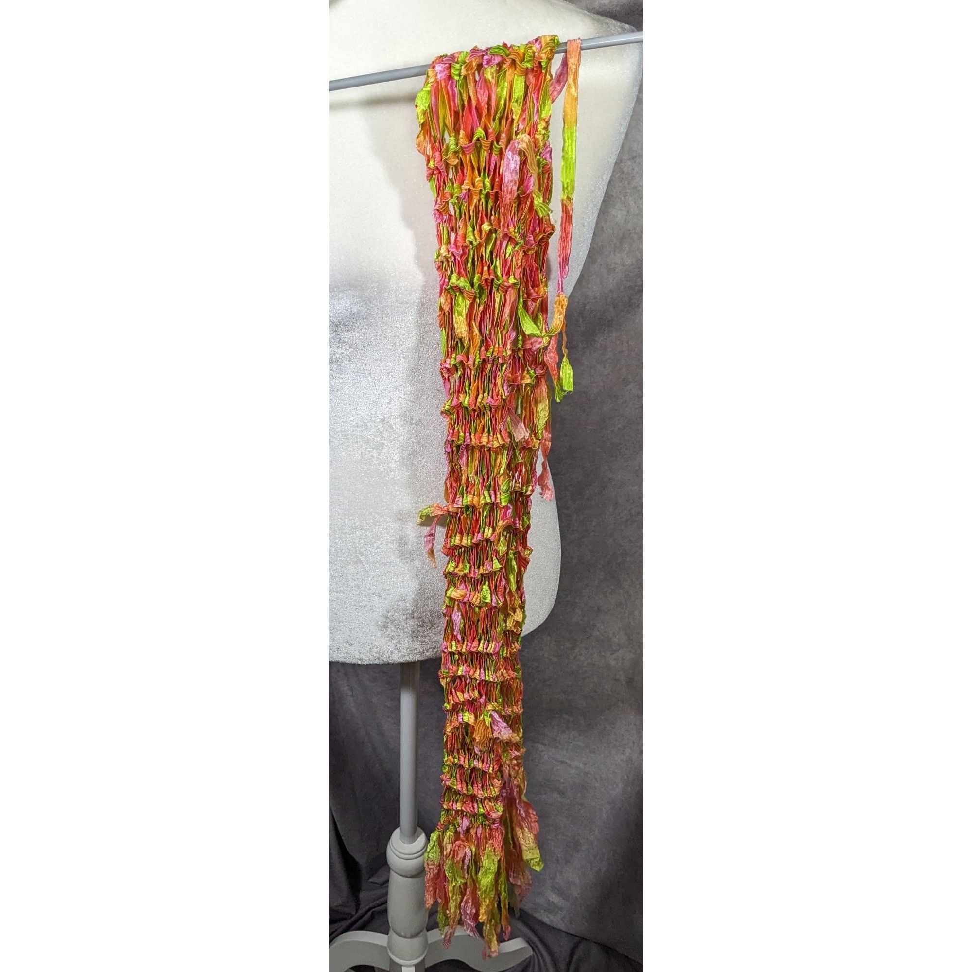 Other Handmade Neon Rainbow Abstract Open Knit Festival Scarf Size ONE SIZE - 8 Thumbnail