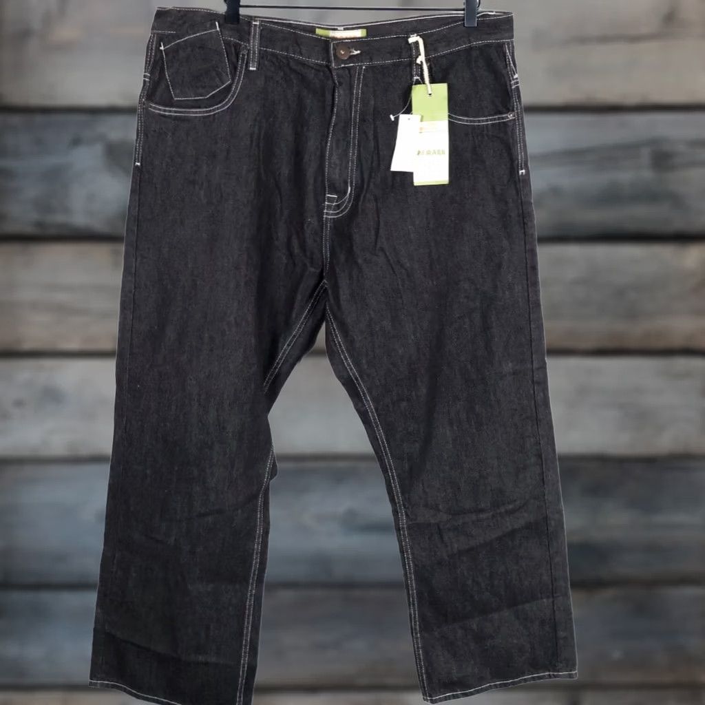 Denime VINTAGE PJ MARK Jeans 38 x 31 Baggy Loose Fit 90s Hip Hop Black Denim White Stitch Unworn Mens Size US 39 - 1 Thumbnail