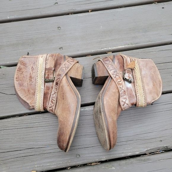 Corral Corral Distressed Brown Leather Buckle Strap Boho Western Co Size US 7.5 / IT 37.5 - 2 Thumbnail