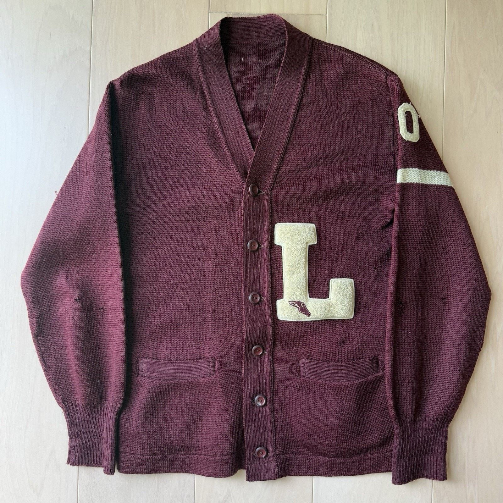 Vintage Vintage Letterman Cardigan Small Maroon Wool Sweater 60s Size US S / EU 44-46 / 1 - 2 Thumbnail