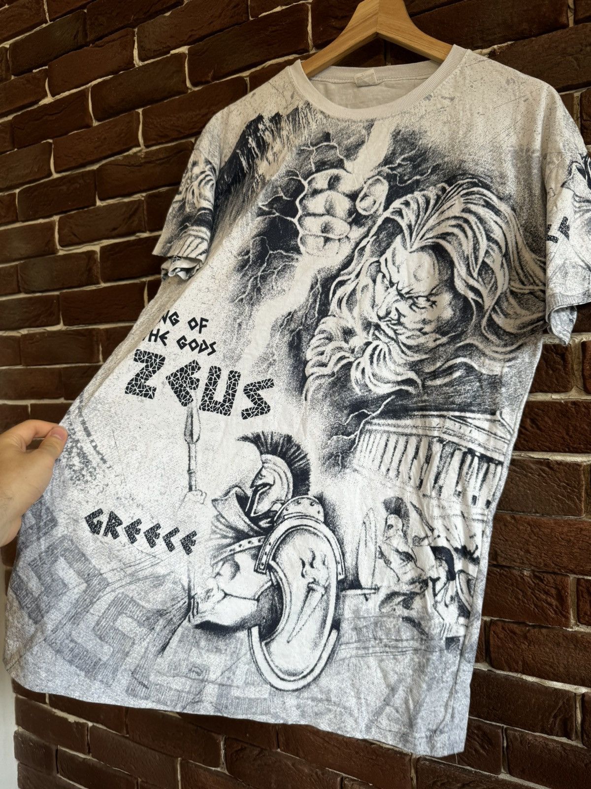 Vintage 90s Greek Mythology Zeus All Over Print Art Band Tee Size US XL / EU 56 / 4 - 3 Thumbnail