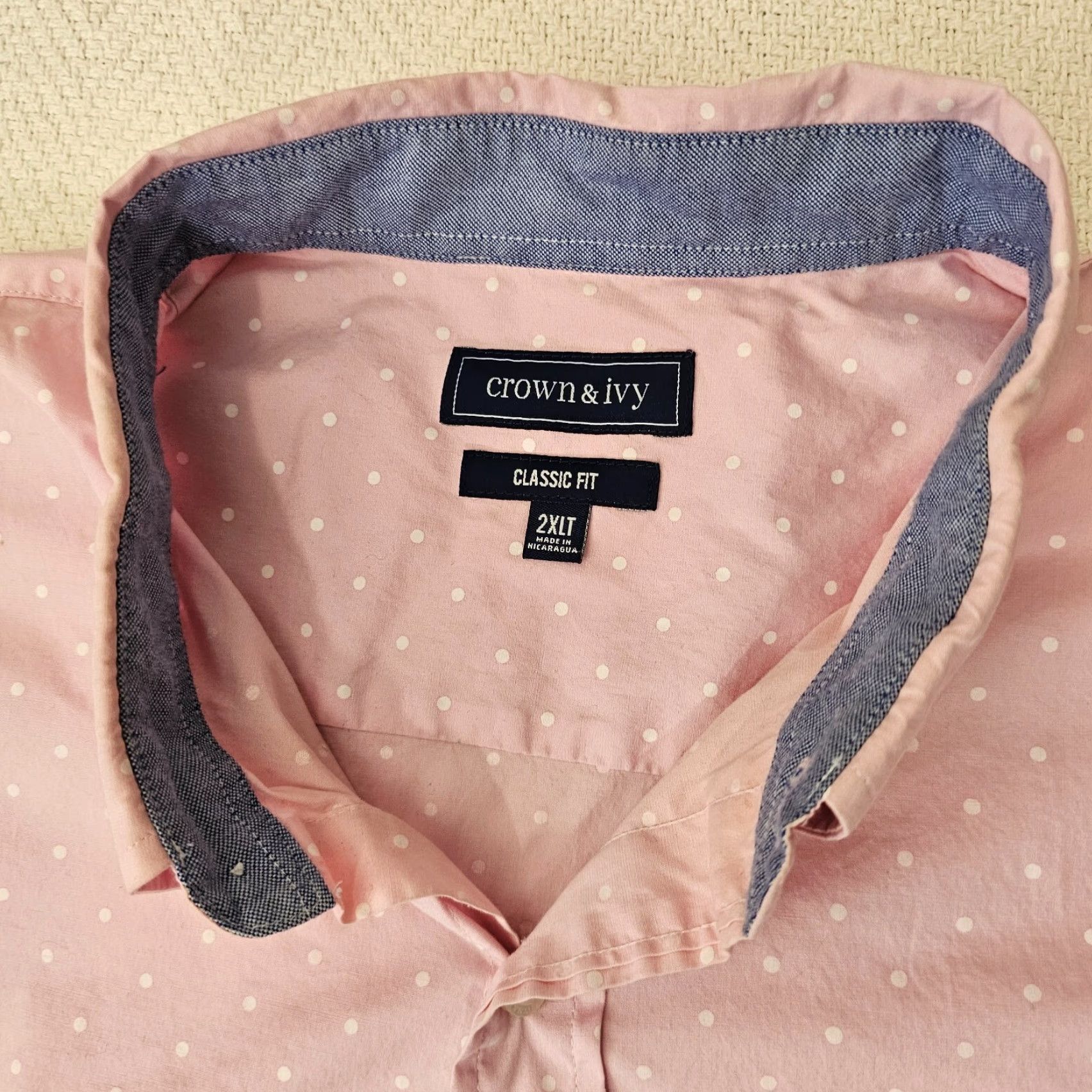 Pinko VINTAGE Crown And Ivy Button-Up Shirt Pink Polka Dot Long Sleeve 2XLT Mens Classic Pin Dot 34.5in Chest 52in Single-Needle Cotton Knit Shirt Mens Size US XXL / EU 58 / 5 - 3 Thumbnail
