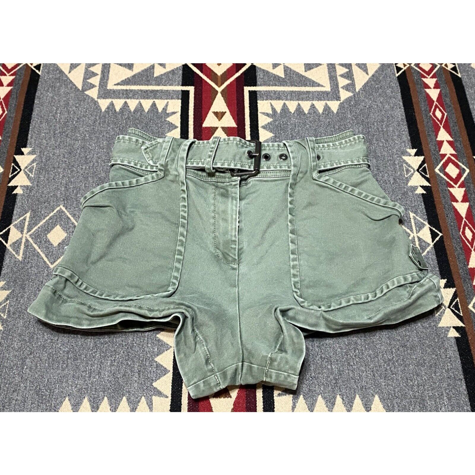 image of Derek Lam 10 Crosby Women Green Shorts Size 26 Belted High Waist T37 in White