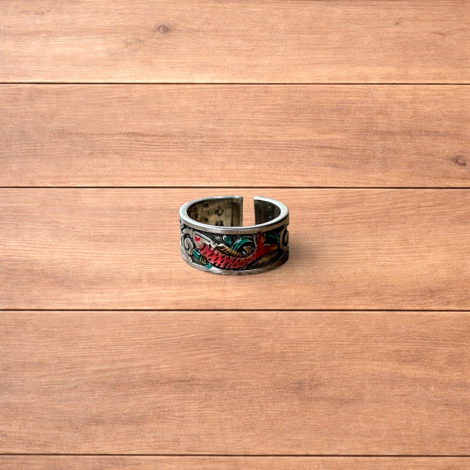 Japanese Brand Vintage style stainless steel retro fish ring in silver. Size ONE SIZE - 2 Thumbnail