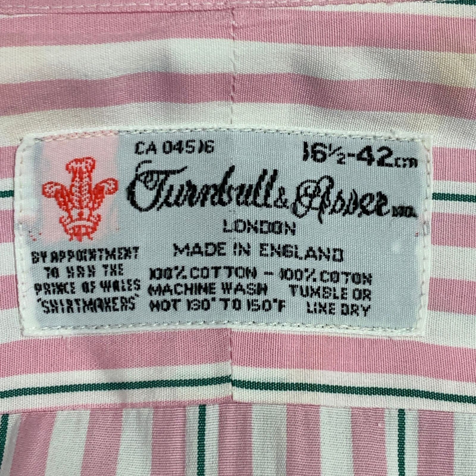 Turnbull & Asser Pink White Stripe Cotton French Cuff Long Sleeve Shirt Size US L / EU 52-54 / 3 - 8 Thumbnail