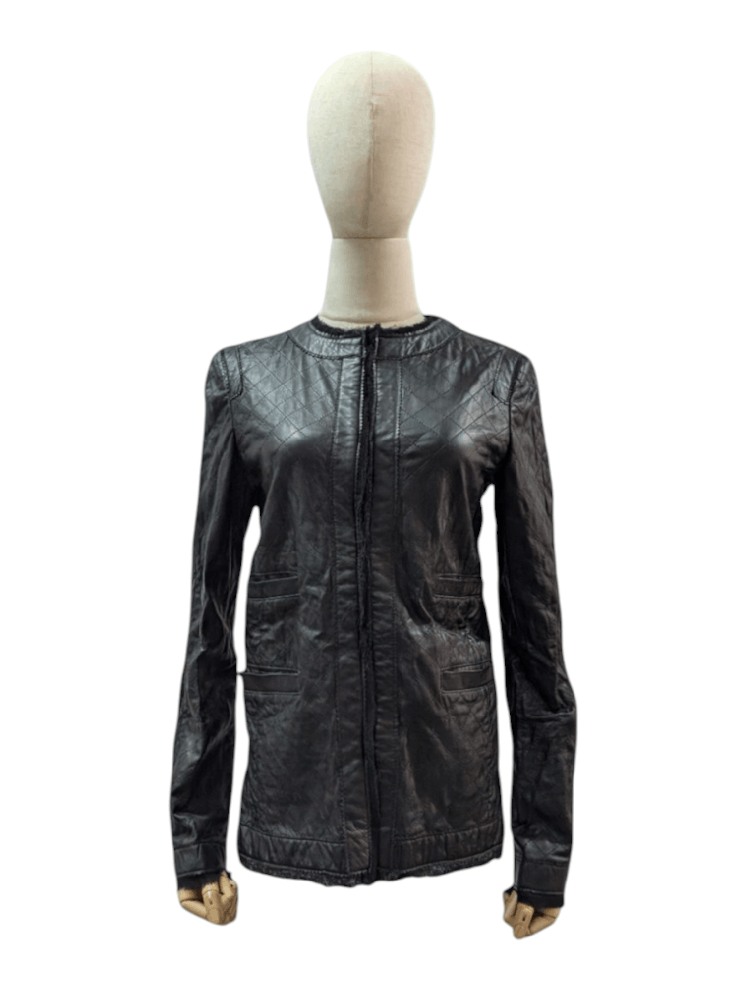 Dolce & Gabbana Black Quilted Leather Jacket With Raw Lace Trimmings Size S / US 4 / IT 40 - 1 Thumbnail
