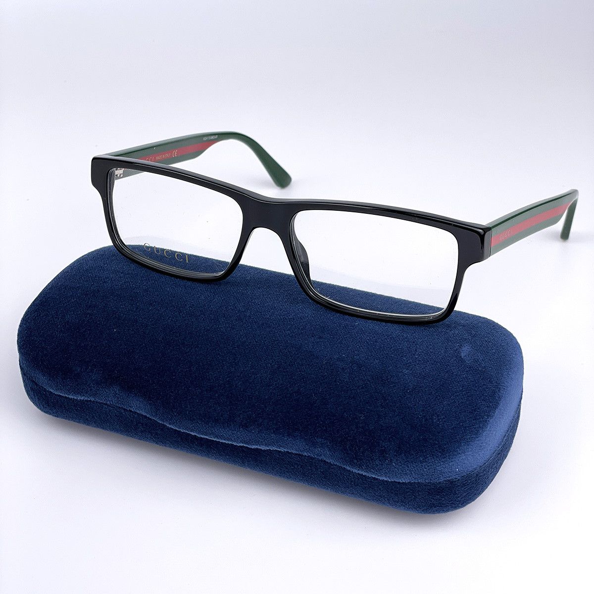 image of New Gucci Gg0752O 001 Black Green Rectangle Men Eyeglasses in Black Green/Demo