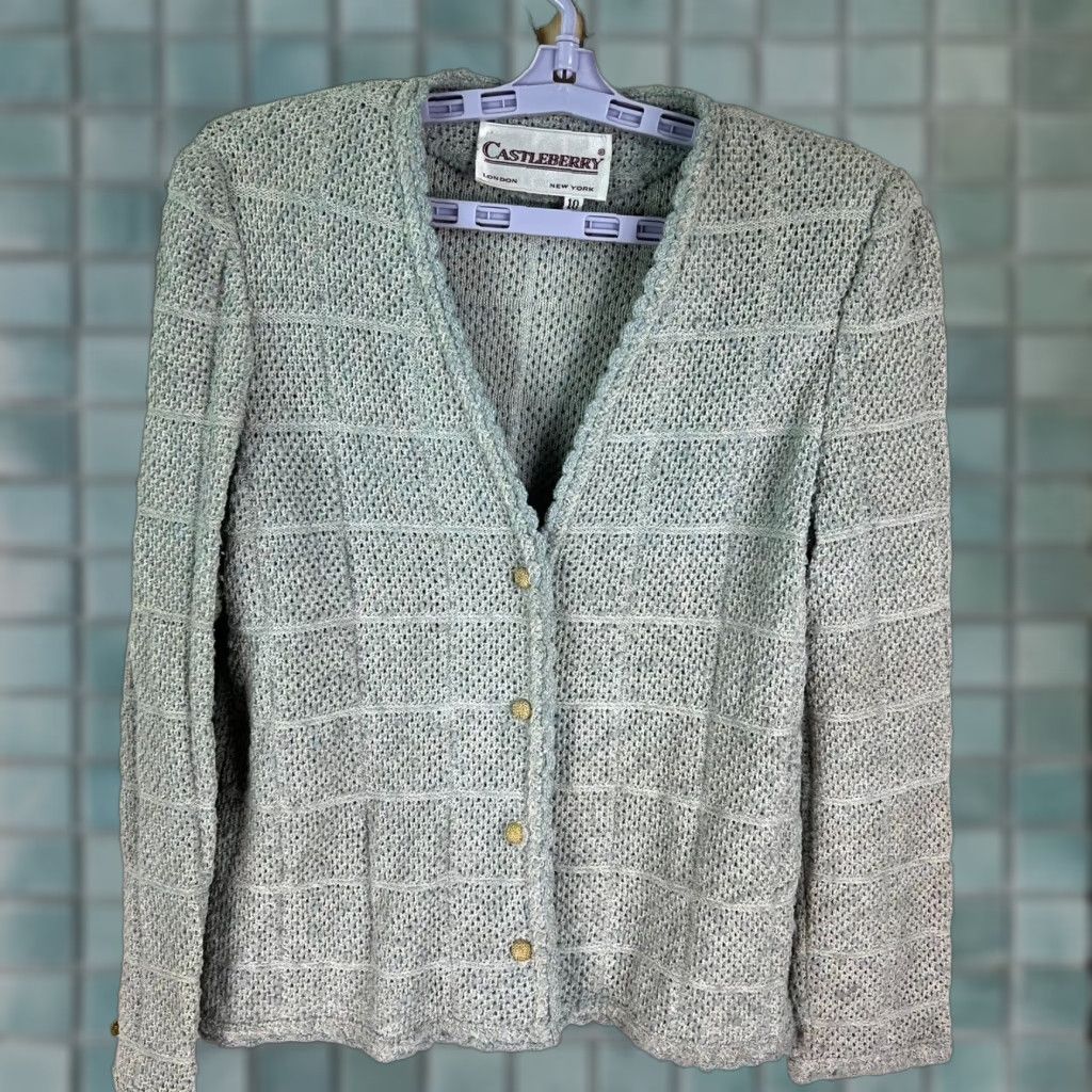 VINTAGE Castleberry Cardigan Sweater Women Size 10 Multicolor Open-Knit Button-Up