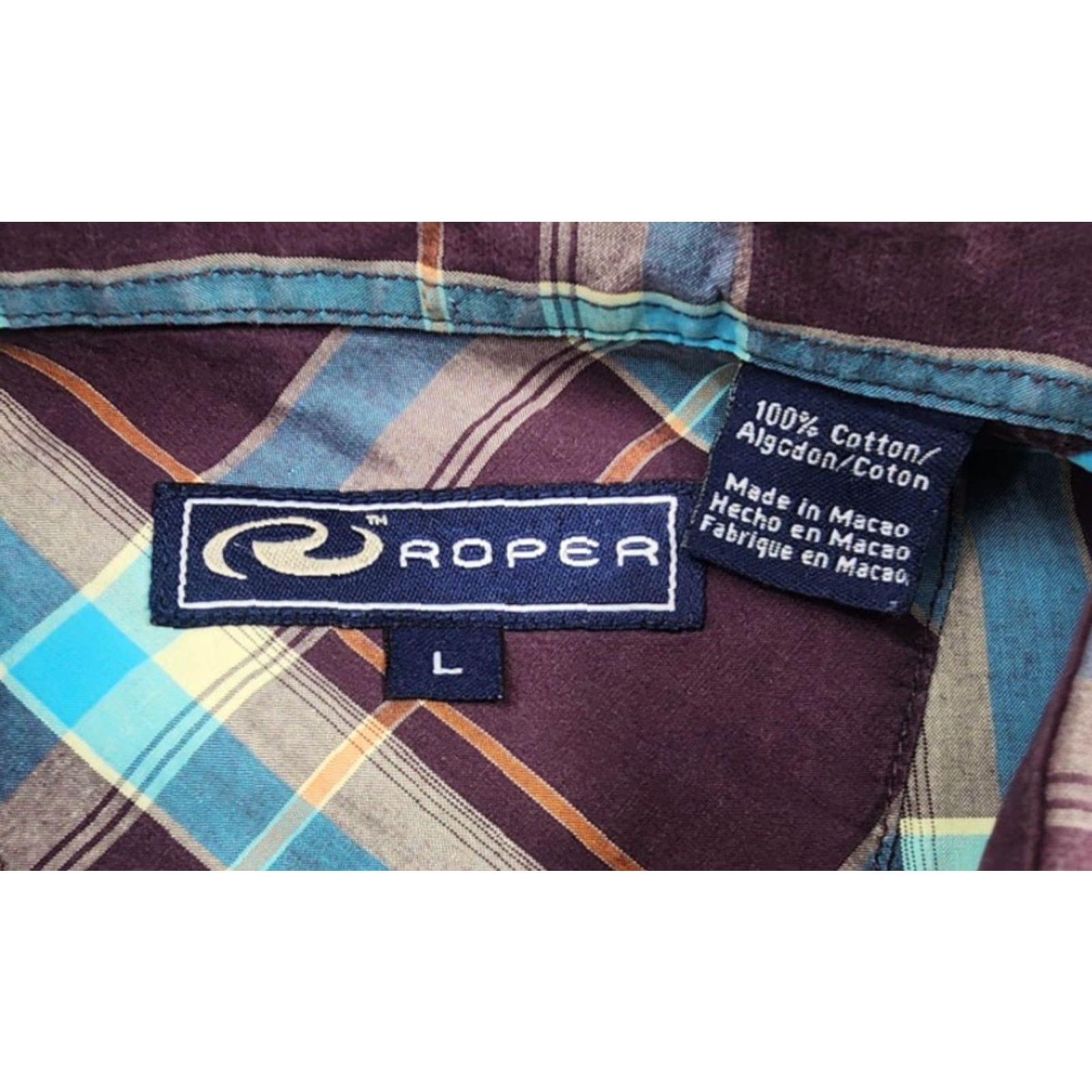 Roper Roper Shirt Mens Large Purple Blue Plaid Western Pearl Snap Rodeo Cowboy Shirt Size US L / EU 52-54 / 3 - 5 Thumbnail