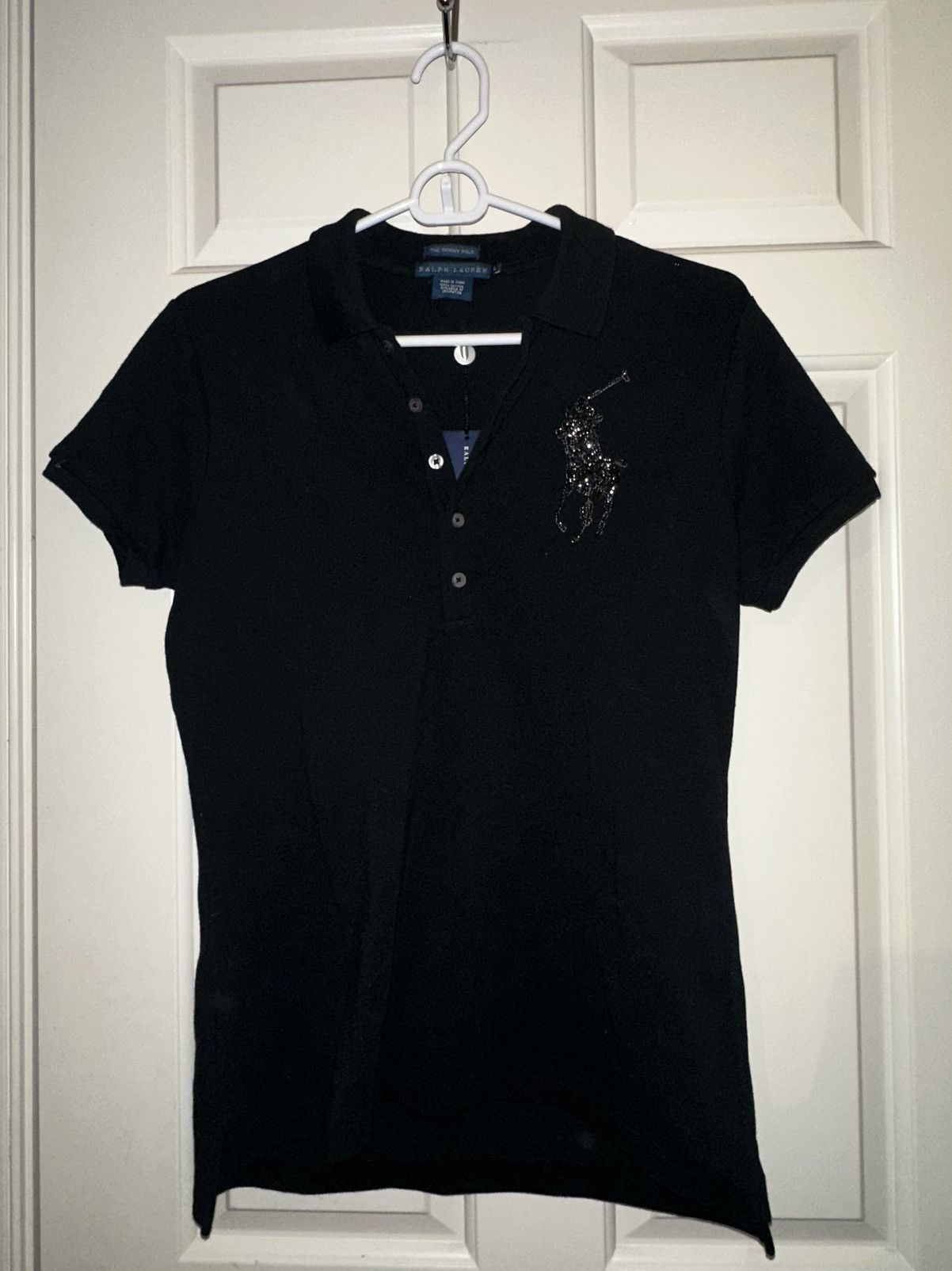 Ralph Lauren Navy polo shirt with rhinestones logo Size L / US 10 / IT 46 - 3 Thumbnail