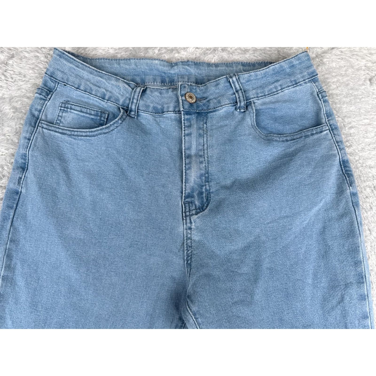 Vintage Jeans Womens 29 Blue Denim Wide Flare High Rise Light Wash Cotton Blend 29x30 Size 29" - 4 Thumbnail
