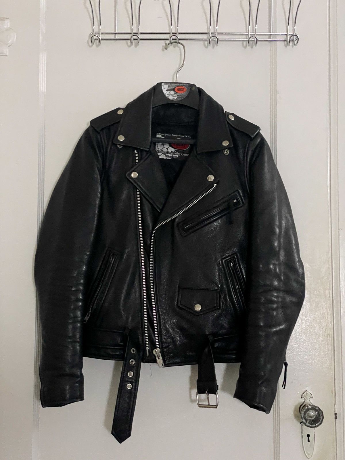 image of Leather Jacket x Wilsons Leather Leather Moto Jacket Cowhide in Black, Men's (Size Small)