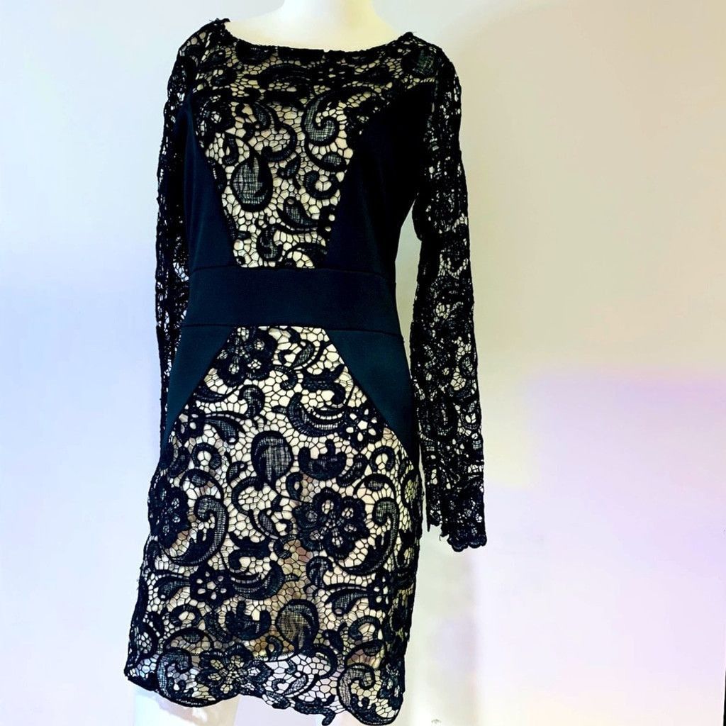 Other Black Lace with Nude liner dress in Size L Size L / US 10 / IT 46 - 1 Thumbnail