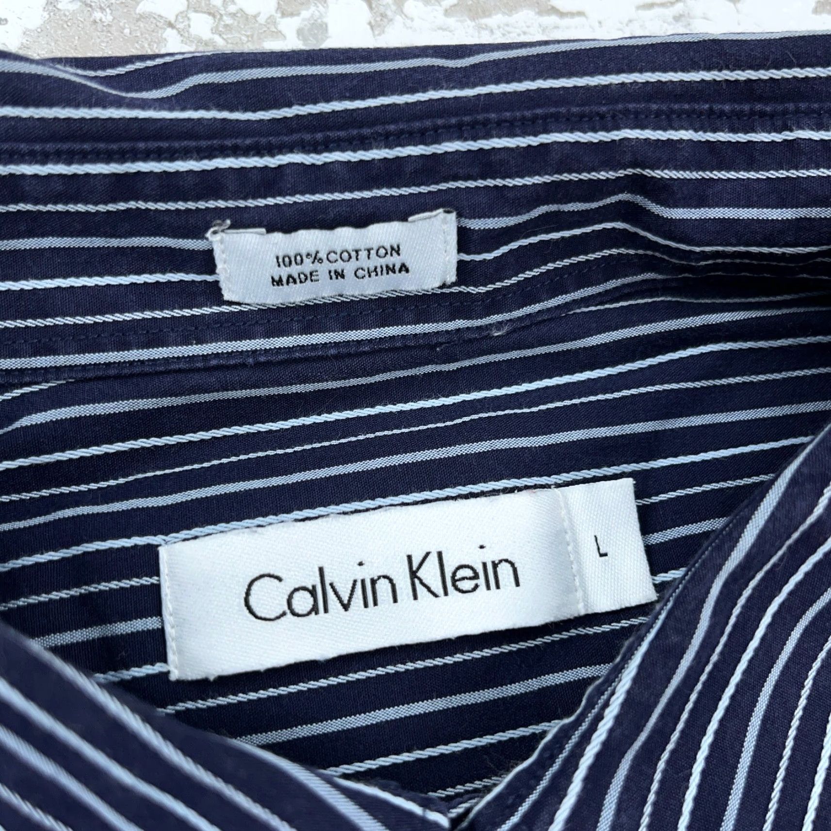 Calvin Klein Calvin Klein Shirt Men Large Blue Striped Button-Up Dress Pinstripe Adult Mens Size 42R - 3 Thumbnail