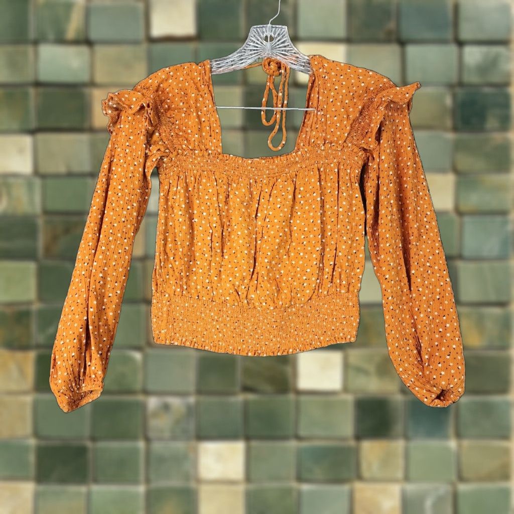 Vintage Böhme Womens Long Sleeve Crop Top Orange Floral XS Size XS / US 0-2 / IT 36-38 - 1 Thumbnail