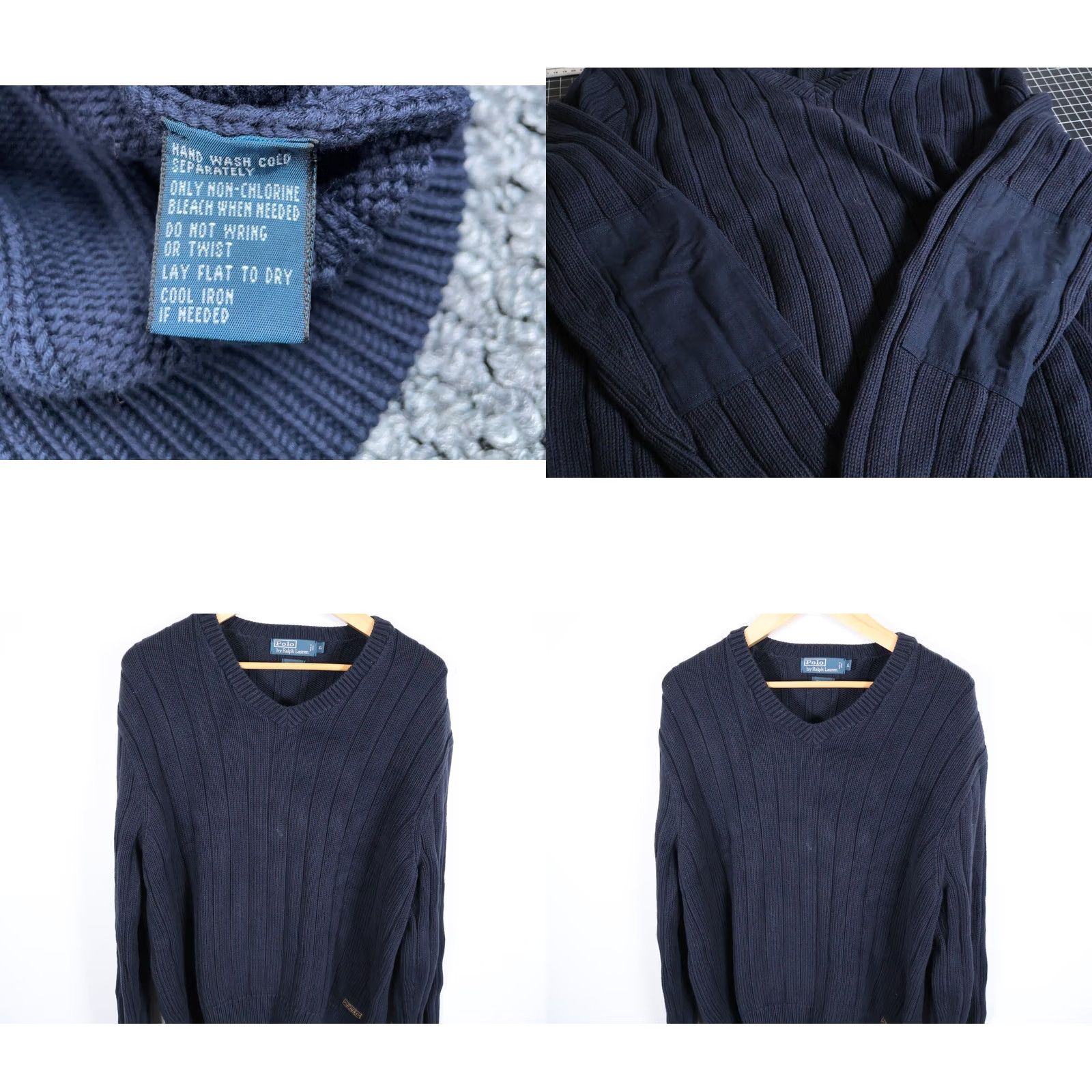 Polo Ralph Lauren Polo Ralph Lauren Sweater Men XL Dark Blue Chunky Knit V-Neck Elbow Patches Size US XL / EU 56 / 4 - 8 Thumbnail