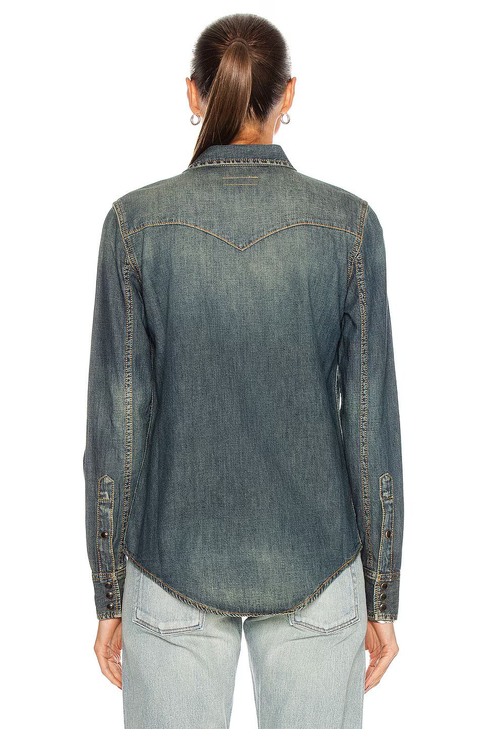 Saint Laurent Paris o1s1wg111124 Western Shirt in Denim in Deep Vintage Blue Size L / US 10 / IT 46 - 6 Thumbnail
