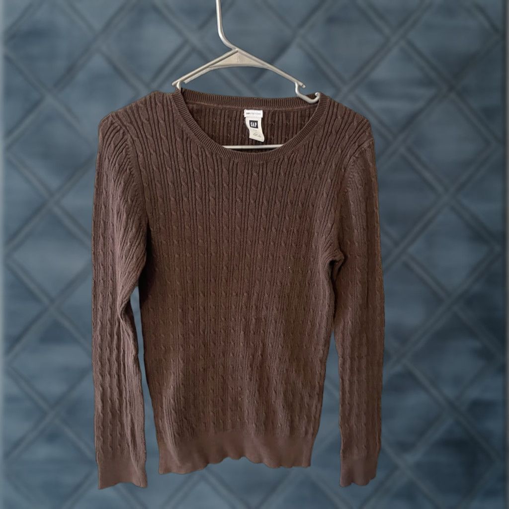 Gap Gap Sweater Women Size Large Brown Cable Knit Pullover Raglan Sleeve Crew Neck Long Sleeve Cotton Blend All Seasons Size L / US 10 / IT 46 - 1 Thumbnail