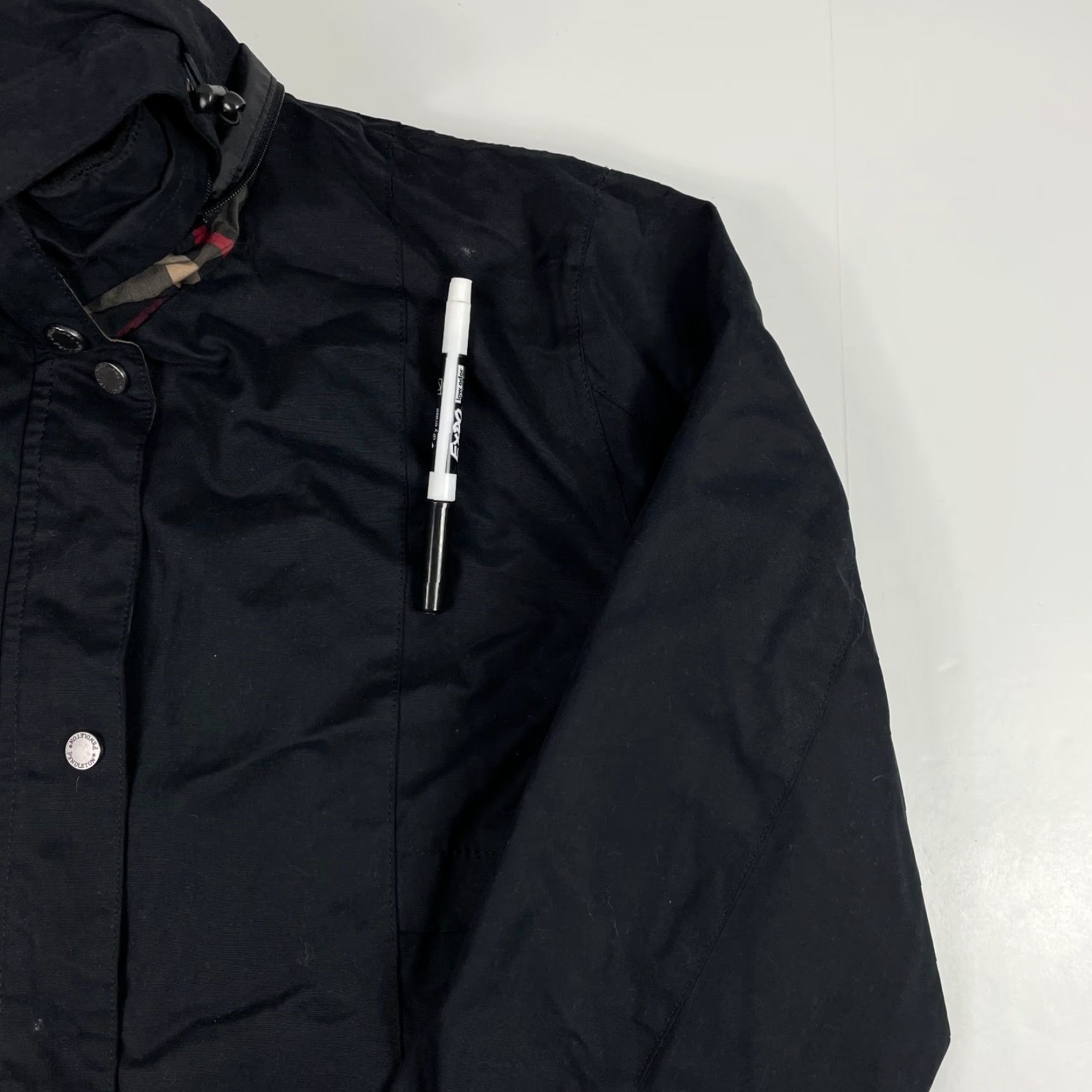 Pendleton VINTAGE Pendleton Jacket Women XL Black Rain Water Resistant Hooded Plaid Lined Size XL / US 12-14 / IT 48-50 - 3 Thumbnail