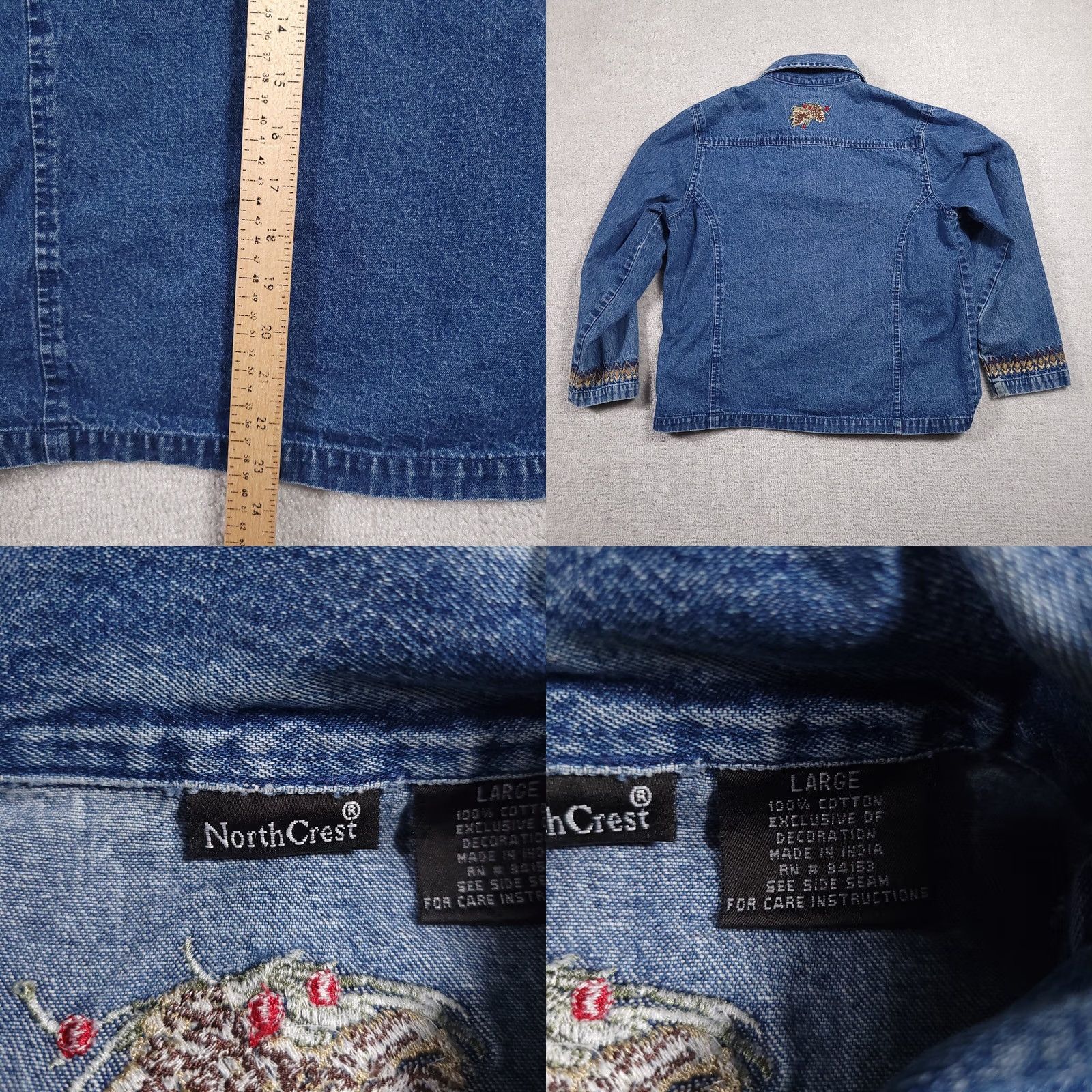 Denime NorthCrest Button Up Denim Jacket Shirt Women's Large Embroidered Collared Size L / US 10 / IT 46 - 9 Thumbnail