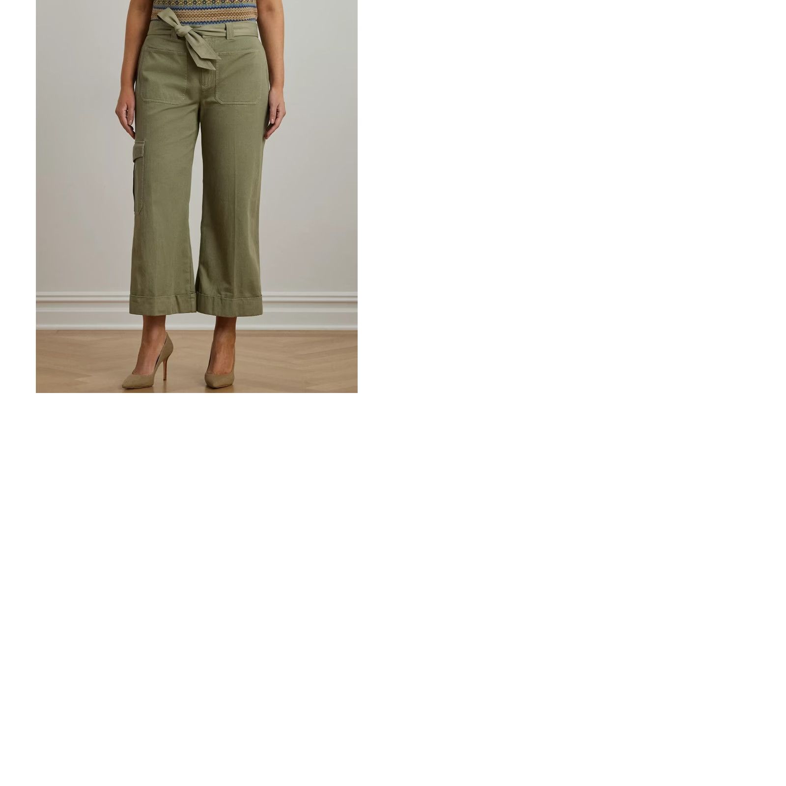 Ralph Lauren Lauren Ralph Lauren Pants Cotton Twill Wide-Leg Cargo Belted Sage Green Size 16 Size 38" / US 16 / IT 52 - 10 Thumbnail
