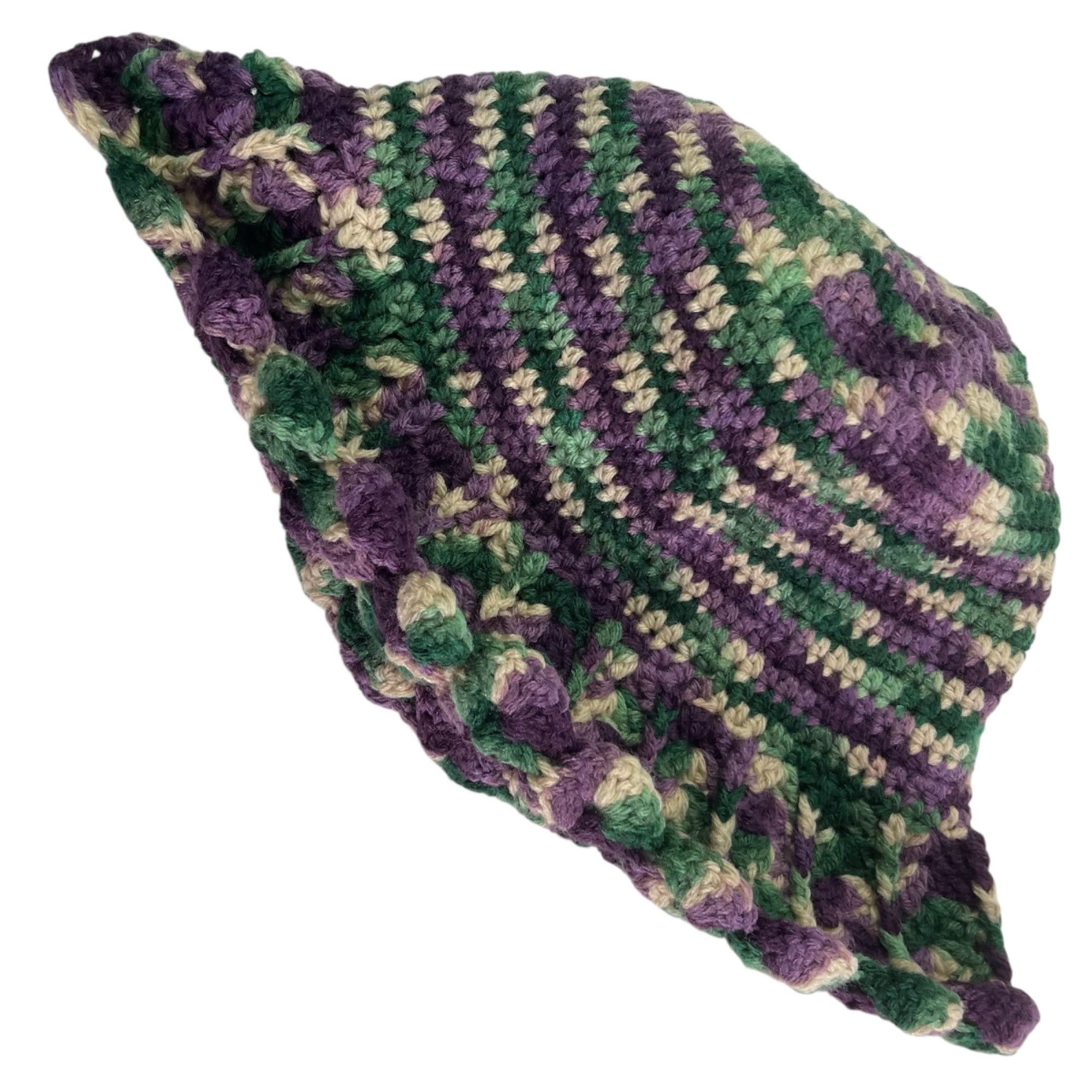 Handmade Crochet Bucket Hat Retro Cloche Style Purple Green Beige Han Size ONE SIZE - 5 Thumbnail