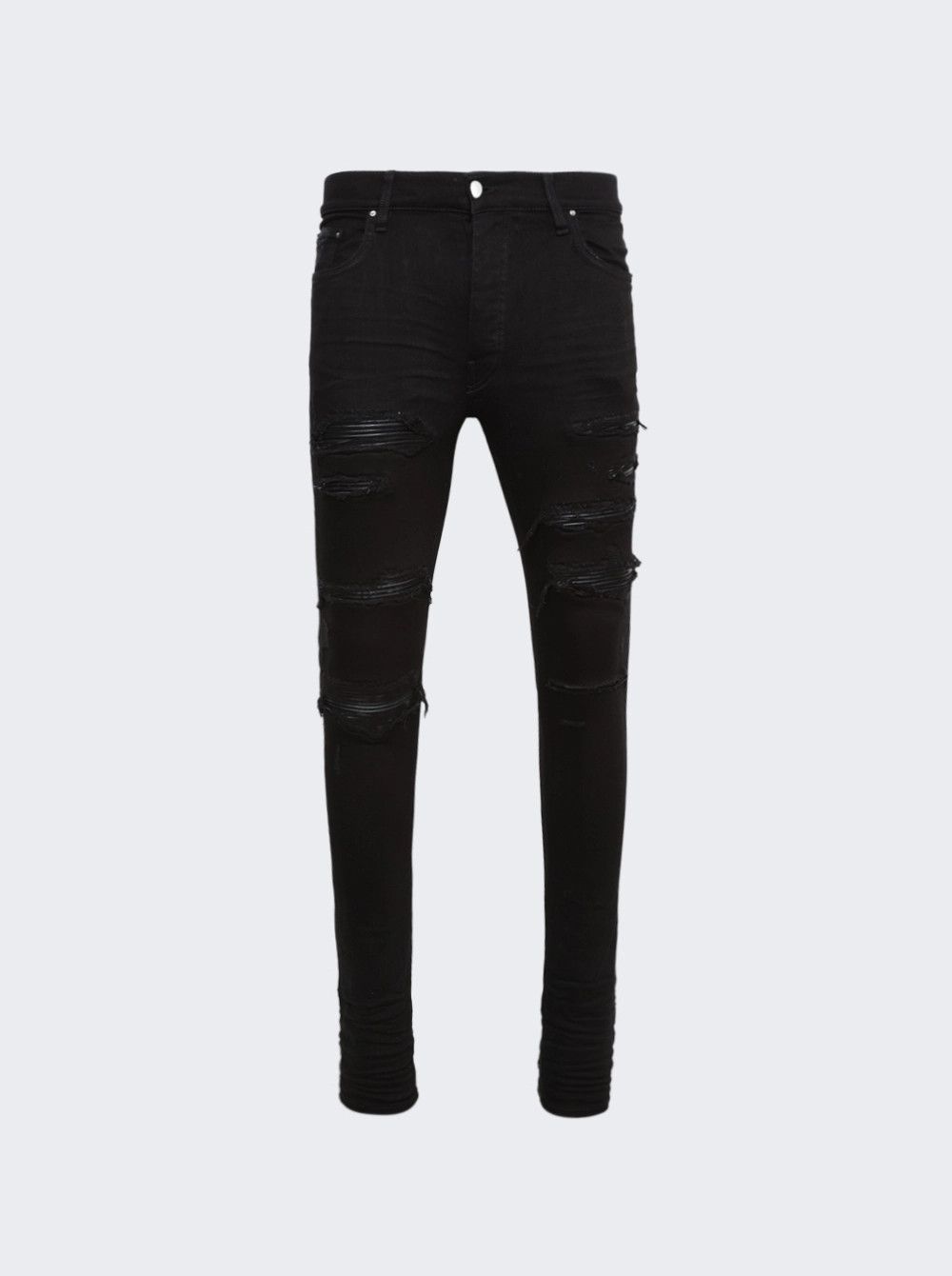 Amiri o1gr1nt1124 Leather Thrasher Jeans in Black Size US 33 - 1 Thumbnail