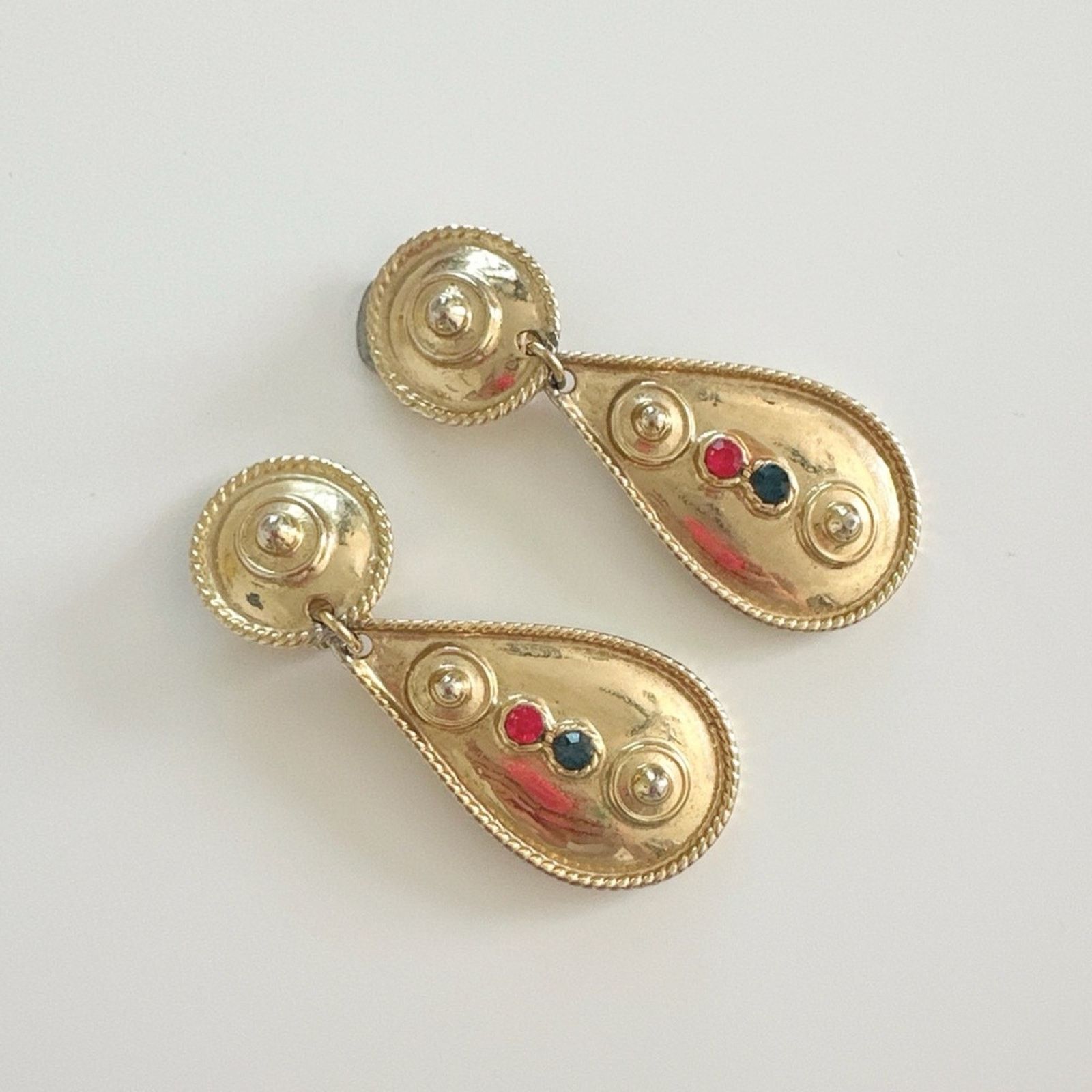 Other Vintage 80s Large Byzantine Runway Teardrop Clip-On Earrings Size ONE SIZE - 2 Thumbnail