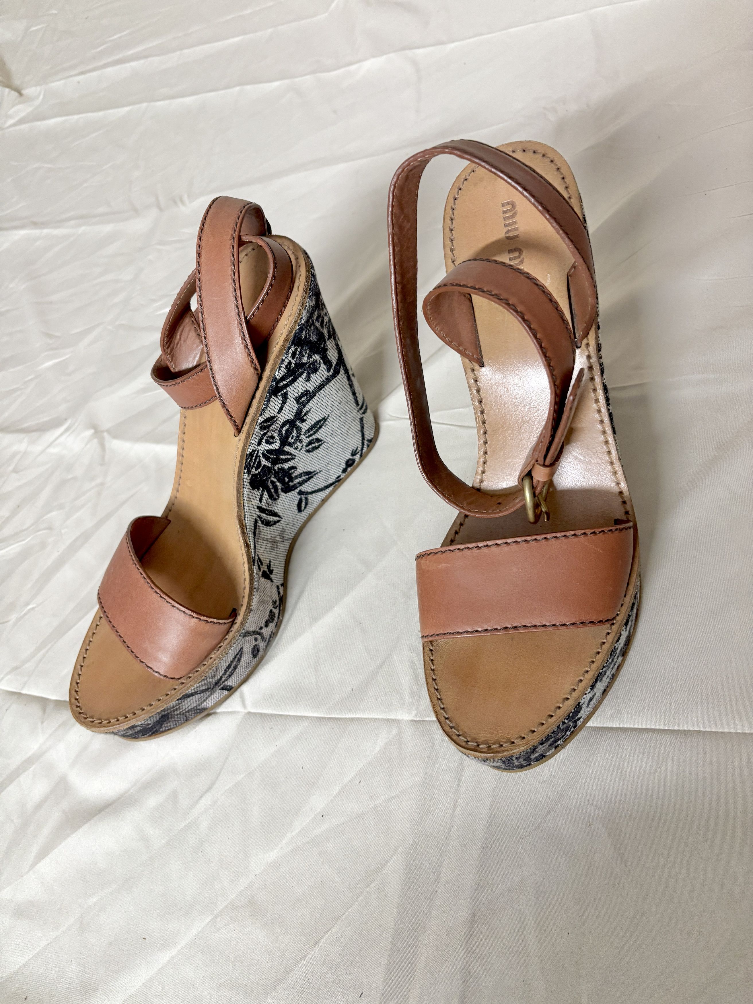 Miu Miu Vintage 2000's Miu Miu Wedges with Leather Straps Size US 10 / IT 40 - 3 Thumbnail