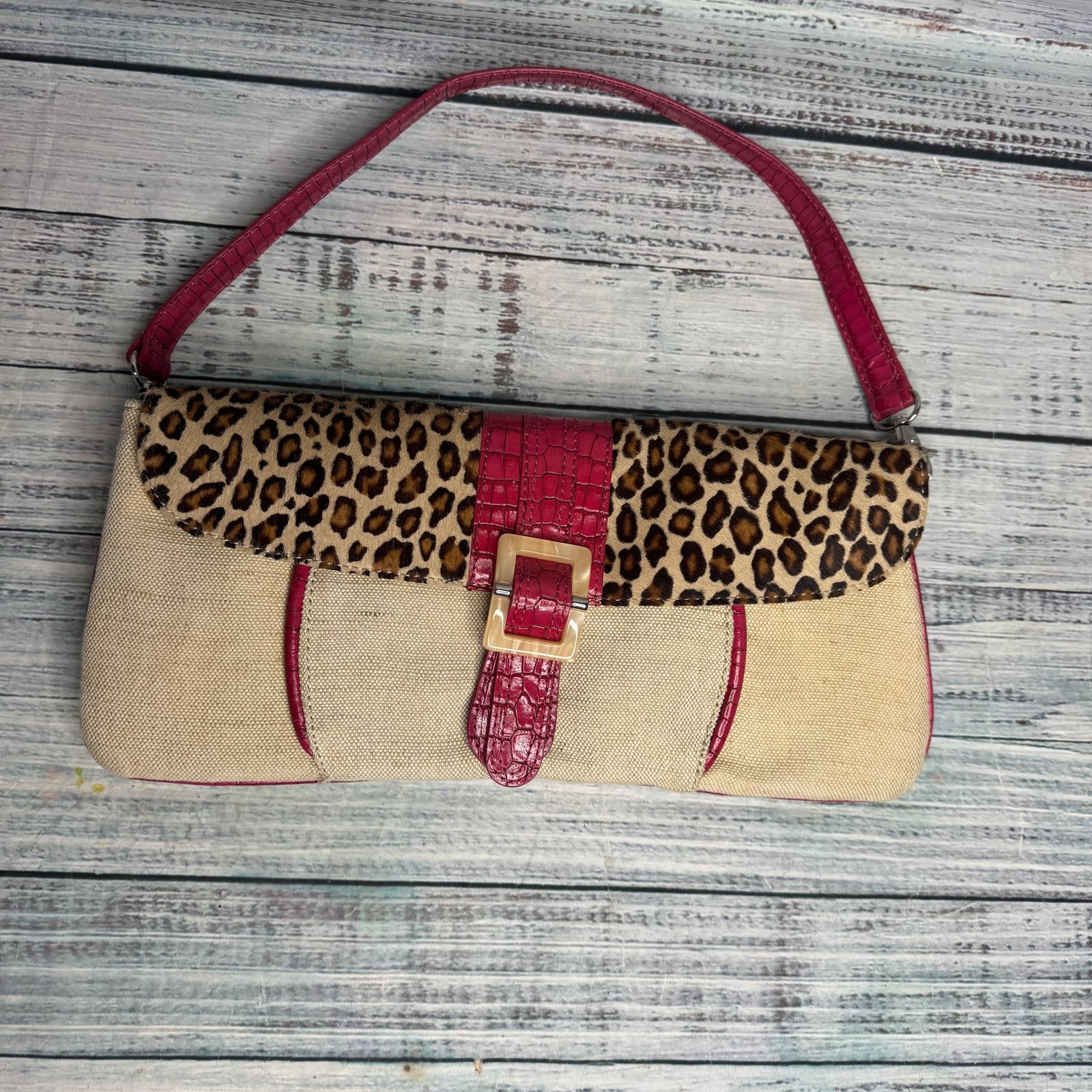 Donald Pliner Donald J Pliner Leopard Pink Croc Embossed Shoulder Bag Size ONE SIZE - 1 Thumbnail