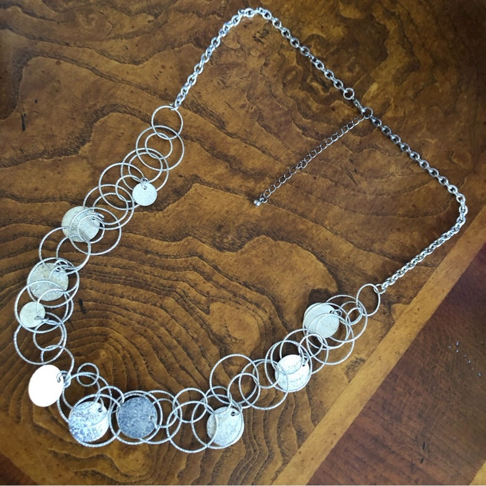Jewelry Textured silver link coin fringe necklace Size ONE SIZE - 8 Thumbnail