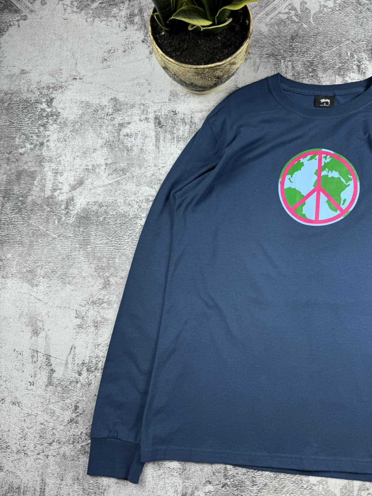 Stussy Stussy RARE Peace Earth Pacifism Blue Longsleeve Y2K T Shirt Size US M / EU 48-50 / 2 - 6 Thumbnail