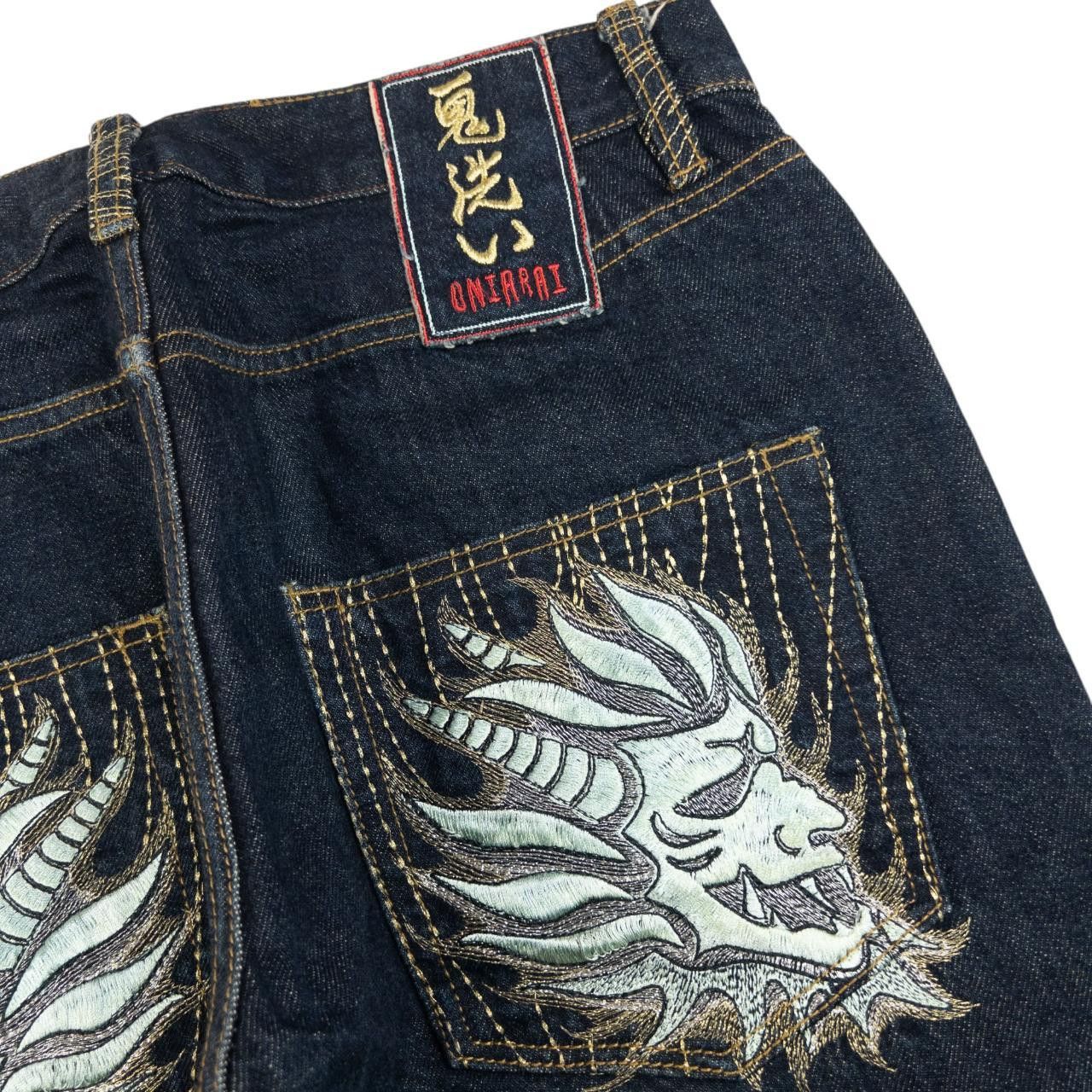 Other Vintage Oniarai Embroidered Devil Japanese Denim Jeans W32 Size US 32 / EU 48 - 6 Thumbnail