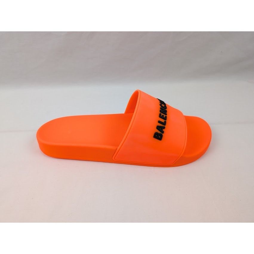 Balenciaga o1rshd1 Pool Smoth Fluo Rubber Logo Slides Flue Orange/Black Size US 12 / EU 45 - 1 Thumbnail