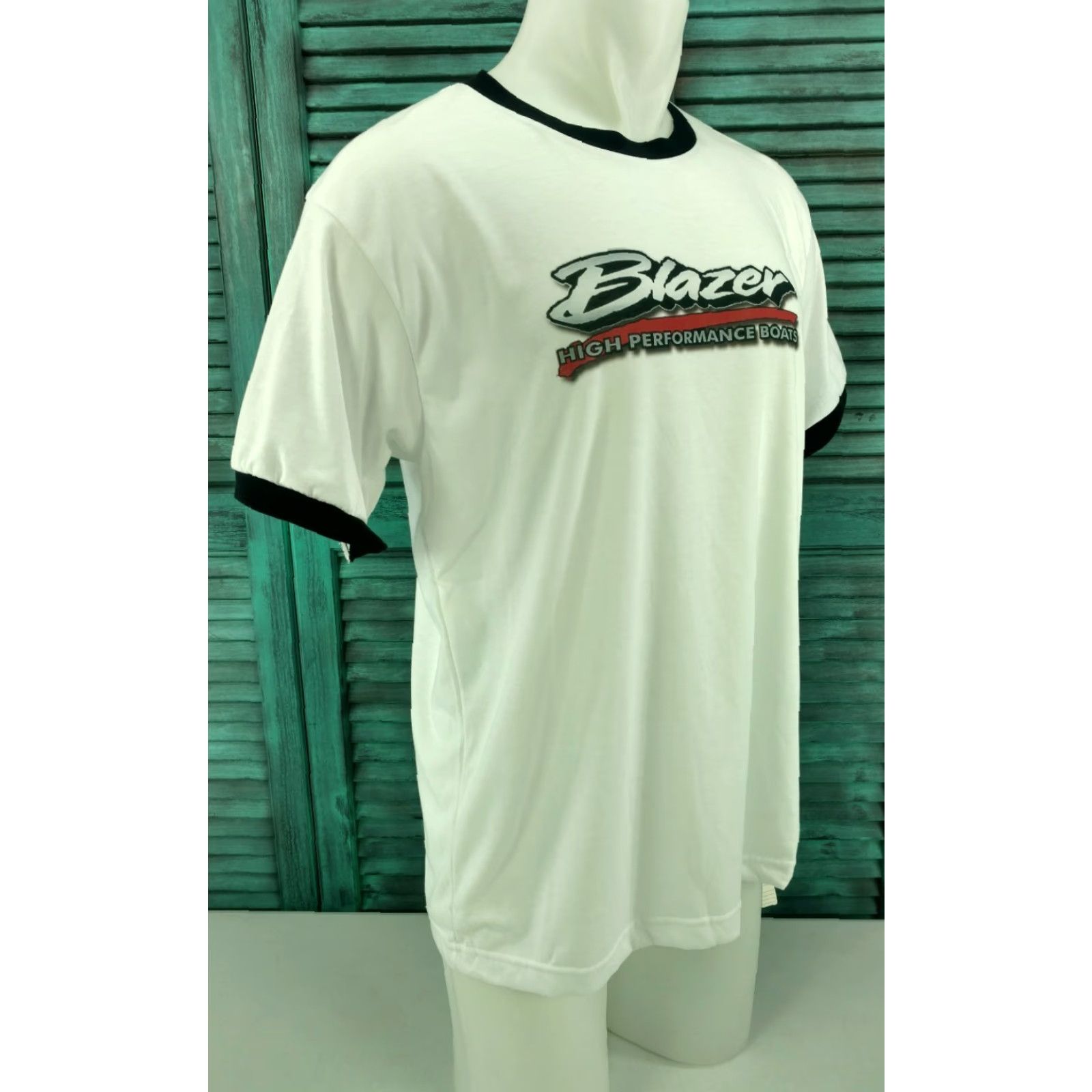 Vintage Blazer Boats T-Shirt Large Shirt Men White 100% Cotton Graphic Tee Short Sleeve Blazer High Performance Boats T-Shirt Large Mens White Graphic Tee Size US L / EU 52-54 / 3 - 3 Thumbnail