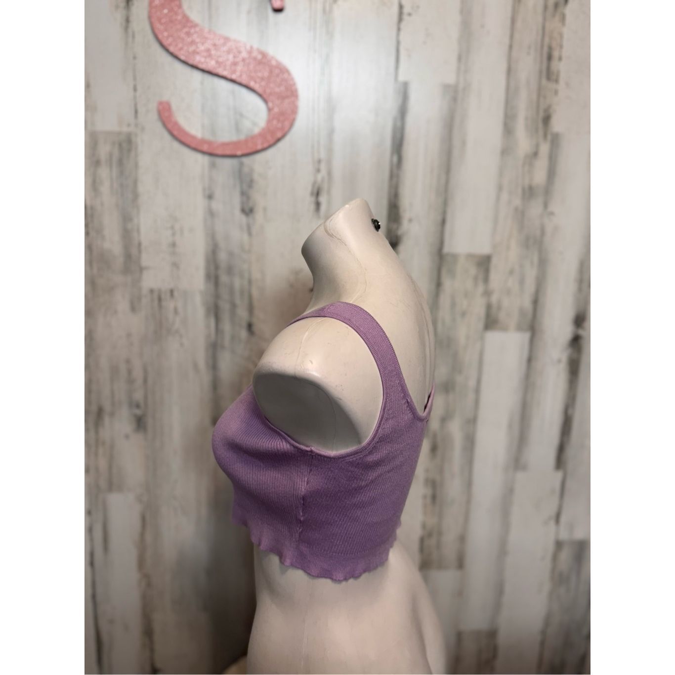 Other Lilac Ribbed Button-Front Cropped Tank Top Size S Size S / US 4 / IT 40 - 3 Thumbnail
