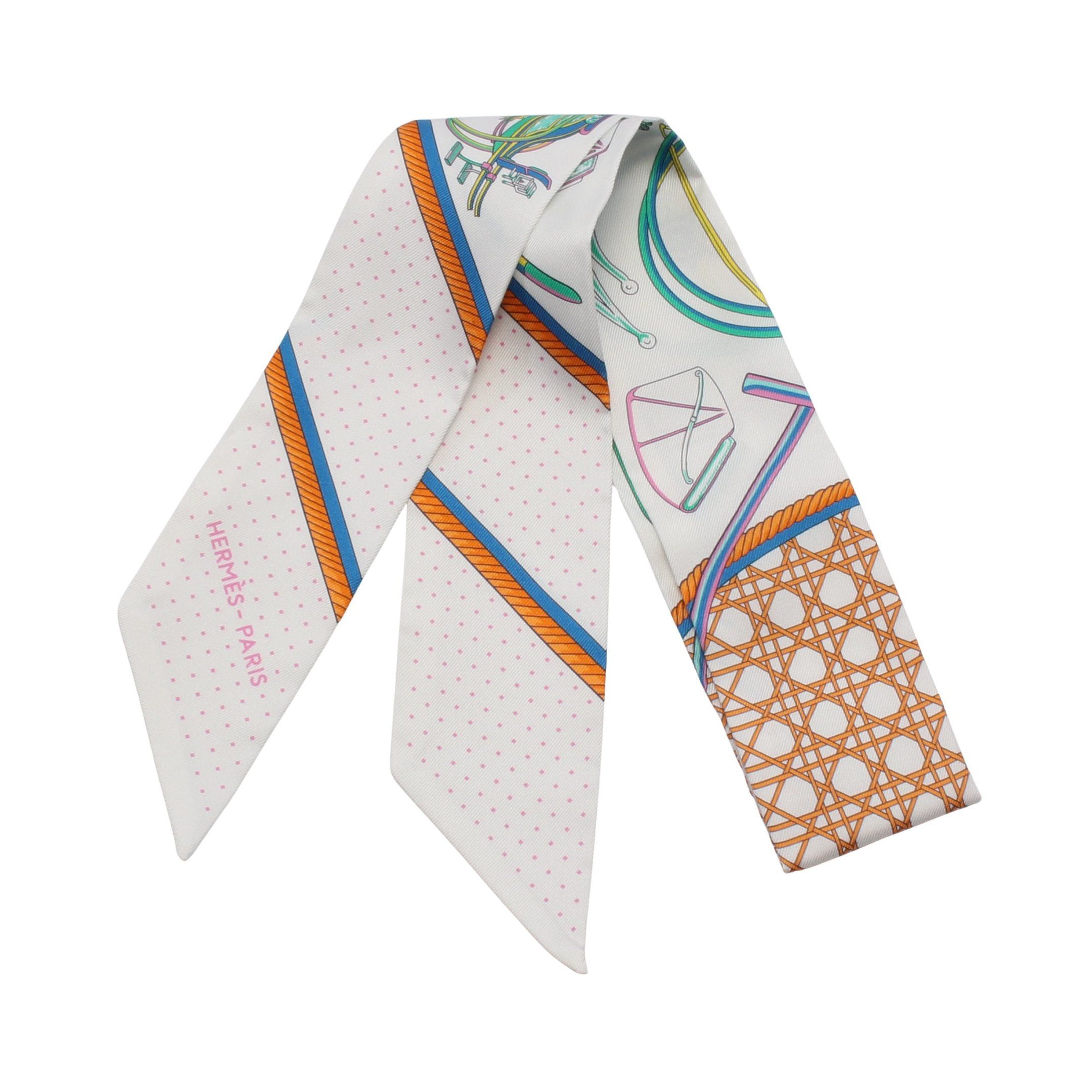 Hermes Hermes Twilly Les Voitures A Transformation Ribbon Scarf Silk Off White Multicolor Size ONE SIZE - 1 Thumbnail