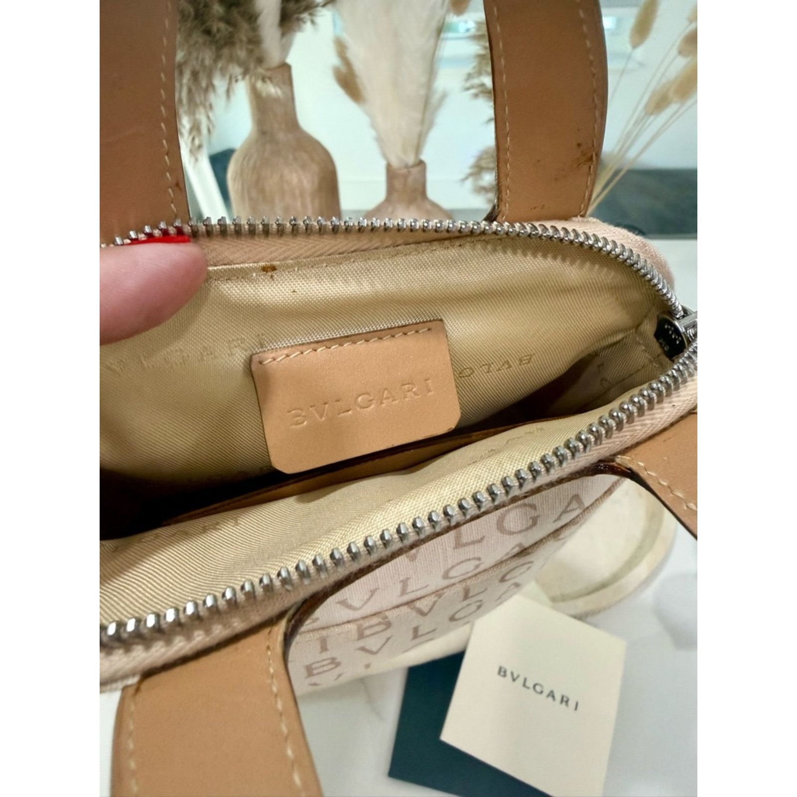 Bvlgari Bvlgari Logomania Mini Tote Bag - Beige Canvas & Tan Leather Size ONE SIZE - 4 Thumbnail