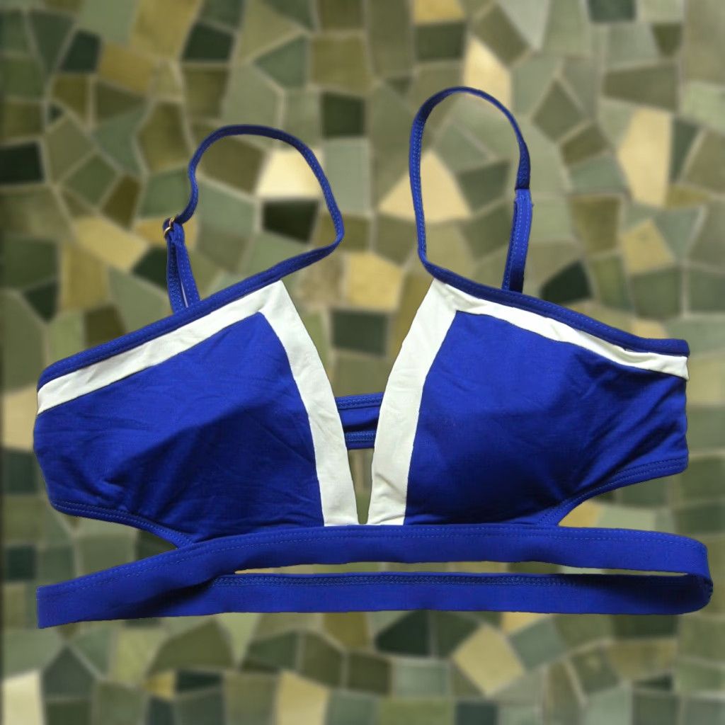 Vintage NWT L Space Monica Wise Blue White Strappy Bikini Swim Top Women Large Size L / US 10 / IT 46 - 1 Thumbnail