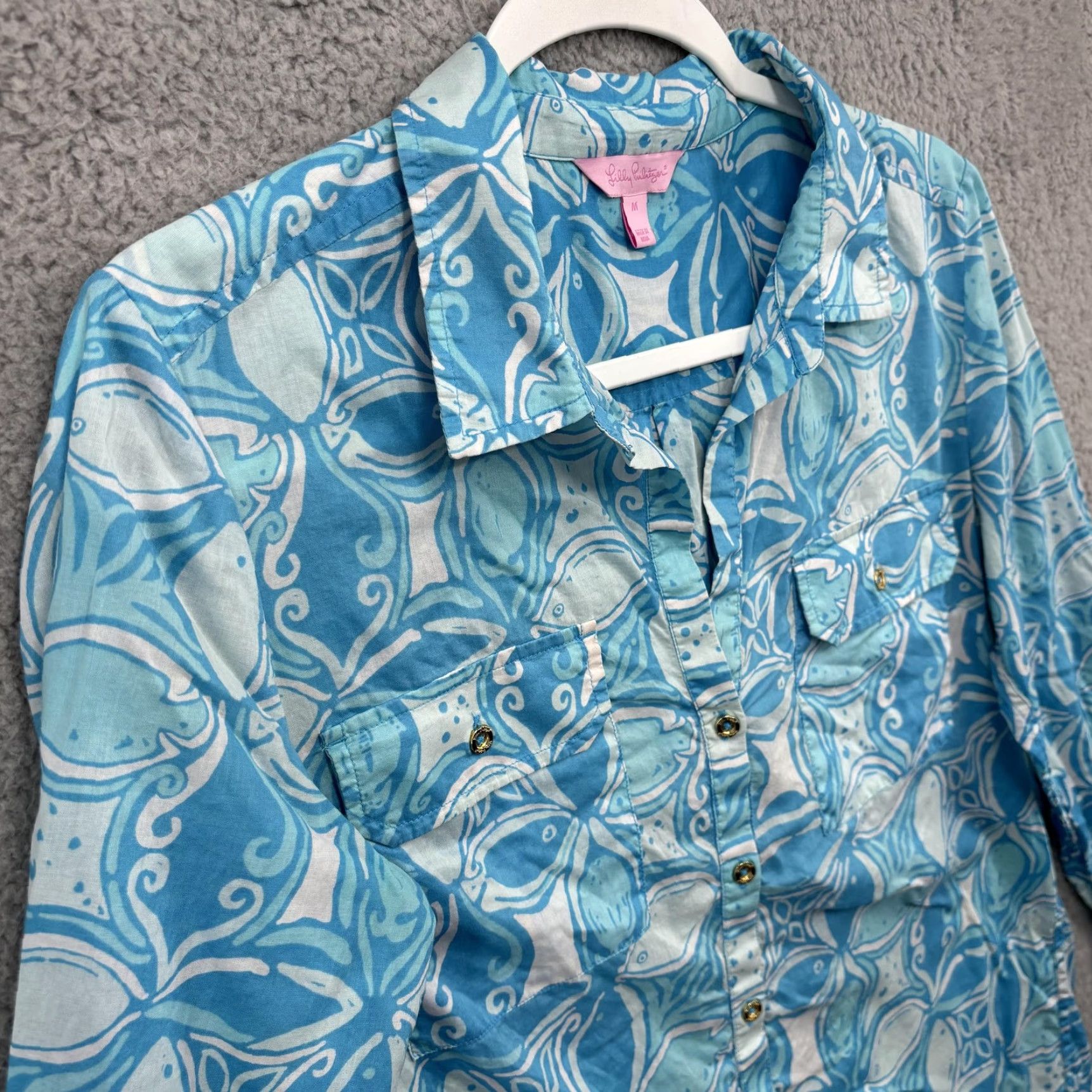 Lilly Pulitzer Lilly Pulitzer Shirt Womens Medium Print Button Front Blue India Size M / US 6-8 / IT 42-44 - 5 Thumbnail