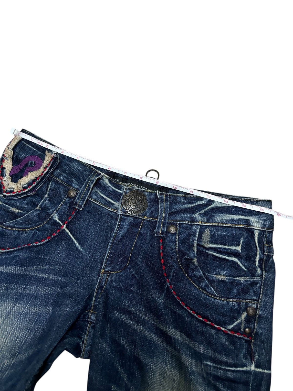Japanese Brand Y2K Red Pepper Wide Flare Denim Jeans Size 30" / US 8 / IT 44 - 7 Thumbnail