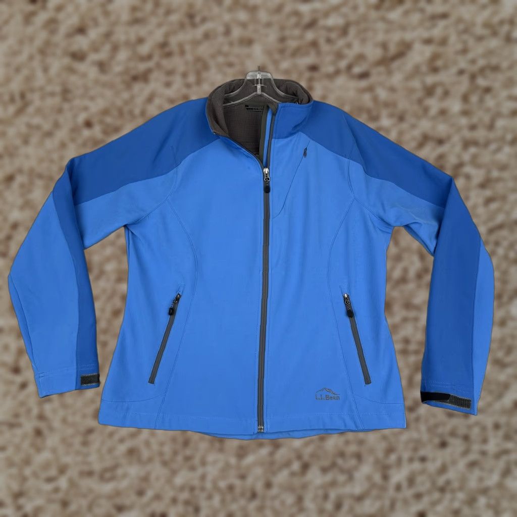L.L.Bean Jacket Womens Large Blue Softshell Full Zip Pockets Hiking Outdoors